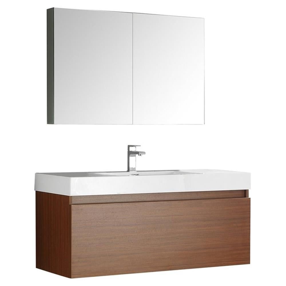 Teak 47" Contemporary Wall-Mount Vanity with Integrated Sink & Nested Storage