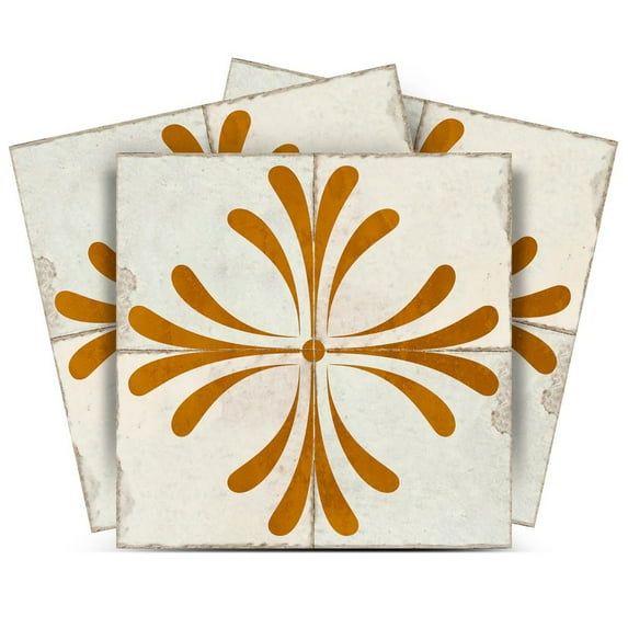 Beige and Gold Vintage Flower Vinyl Peel & Stick Tiles 8x8-inch