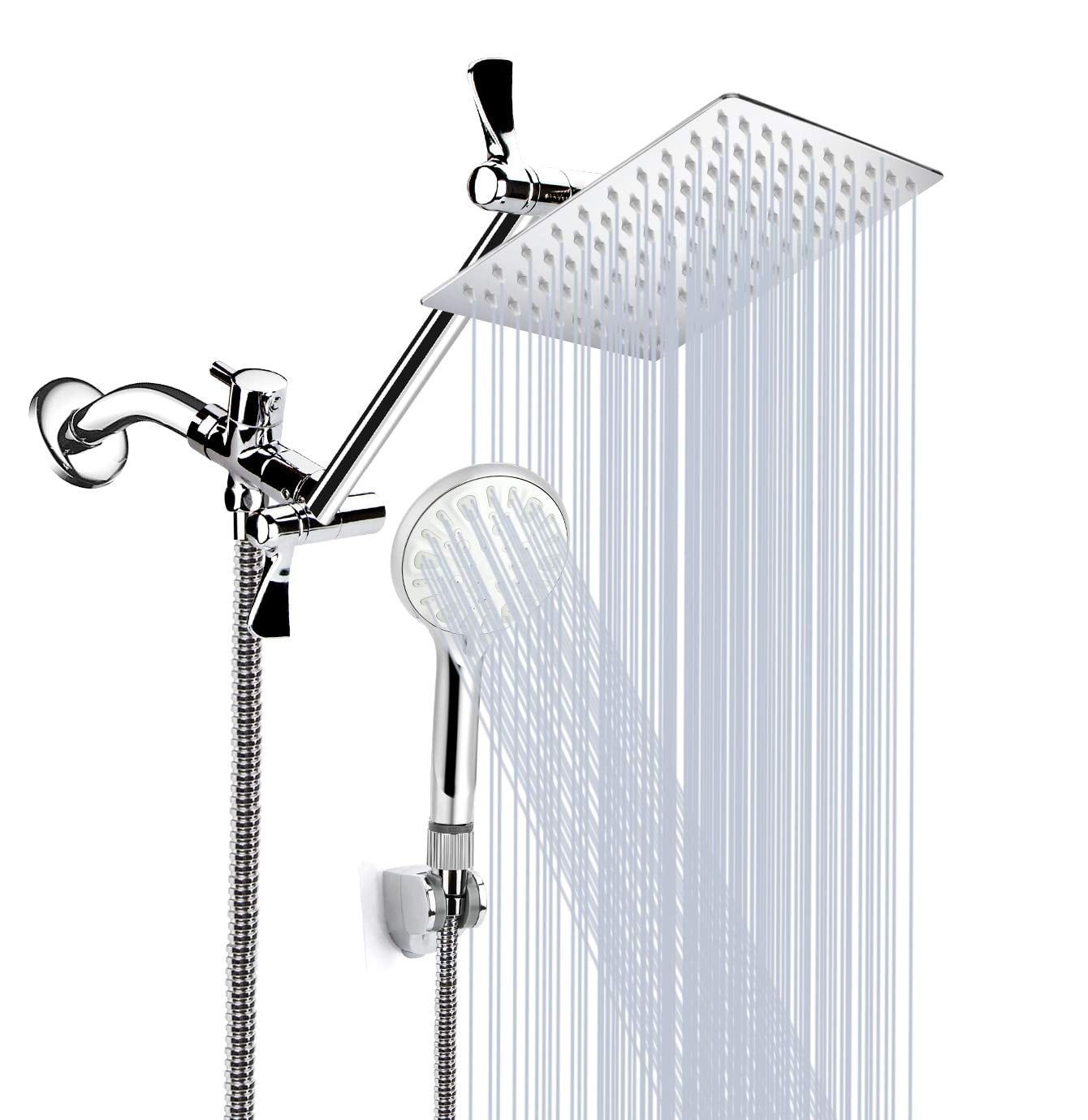 Silver 8-Inch Rainfall and Handheld Shower Combo with Adjustable Arm