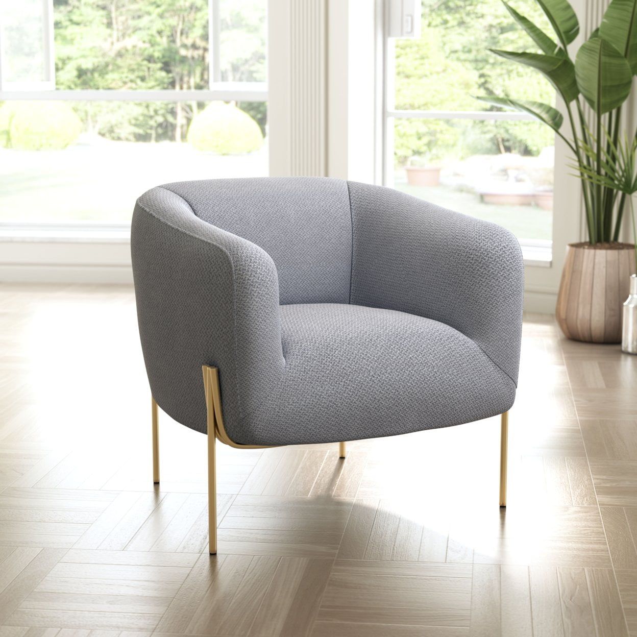 Gray and Gold Curved Modern Accent Chair