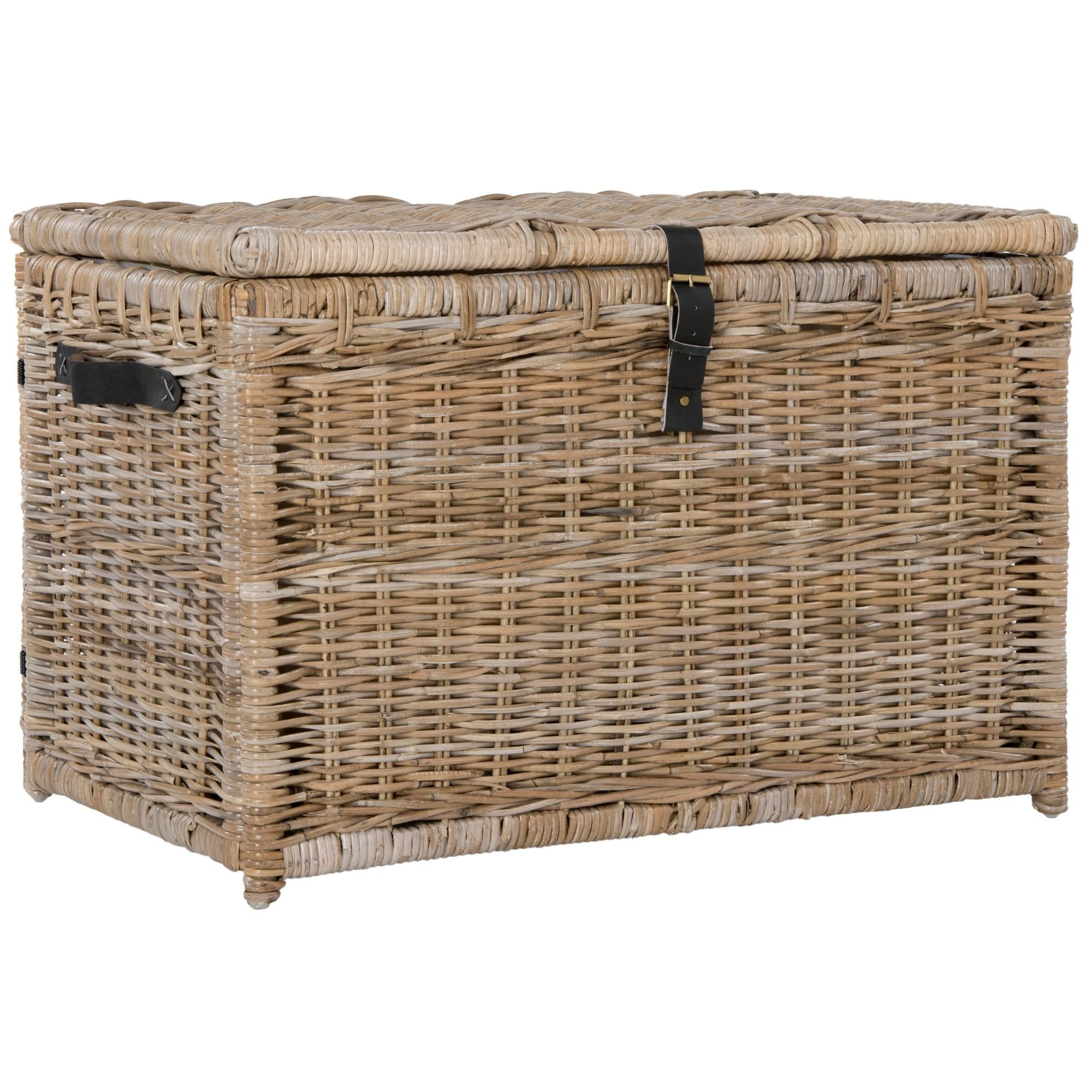 Michael 35" Natural Wicker Storage Trunk with Leather Straps