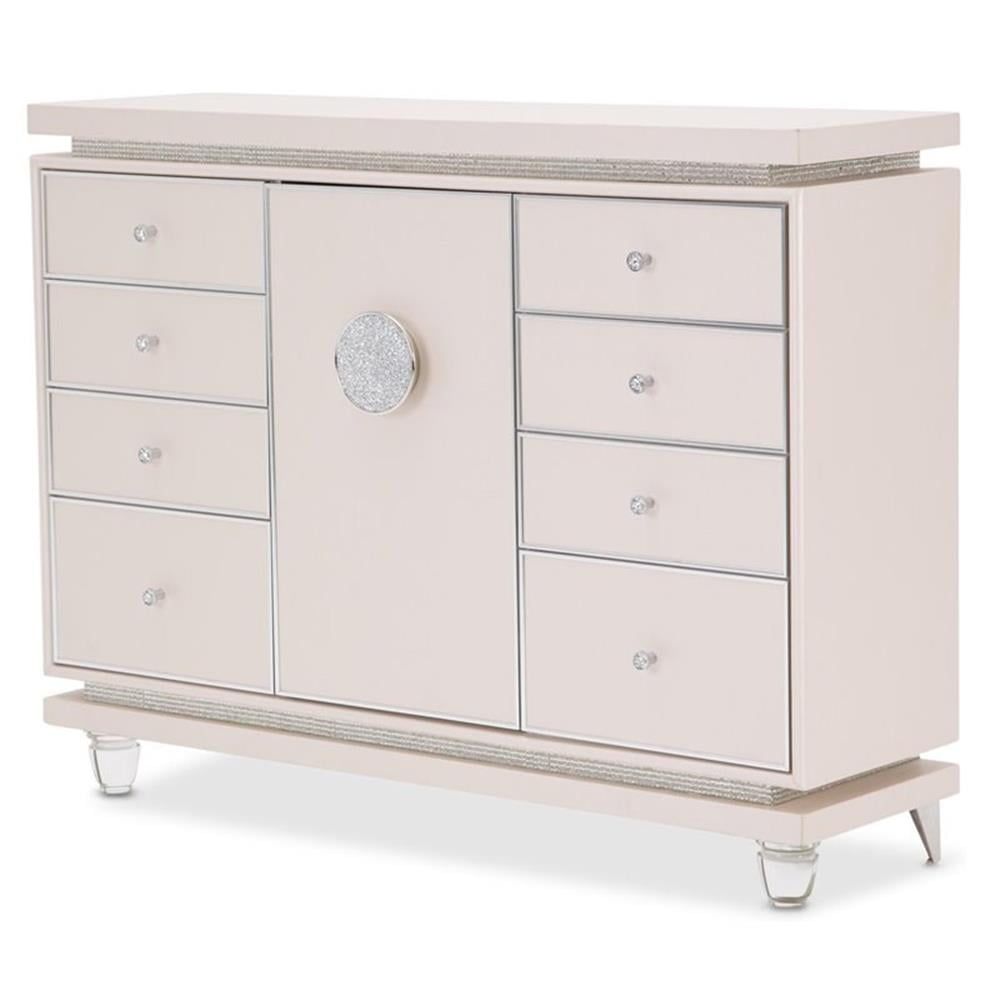 Ivory Double Dresser with Soft Close Drawers and Crystallized Facets