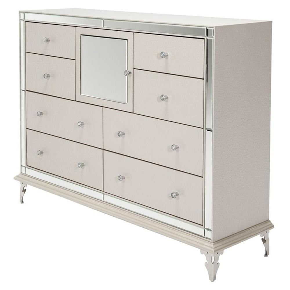 Frost Ivory Mirrored 8-Drawer Upholstered Dresser