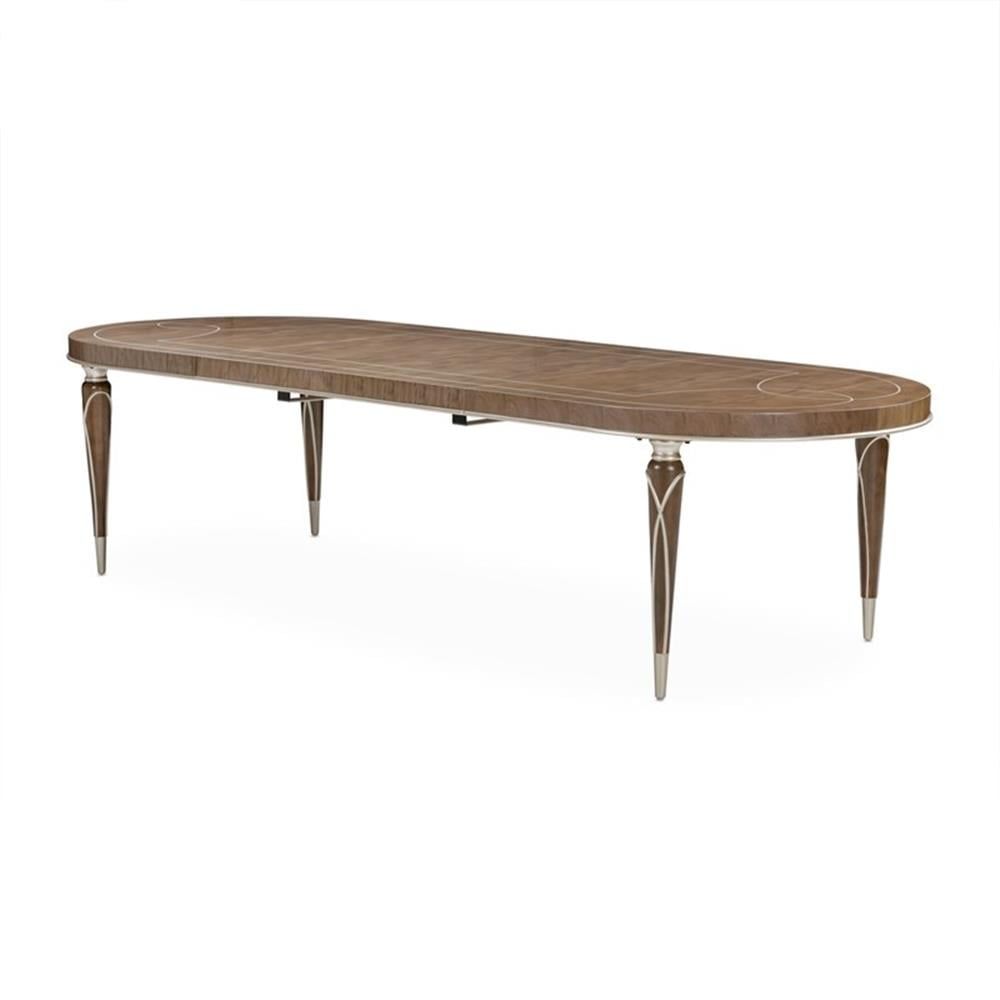 Hazelnut Brown Wood and Mahogany Extendable Oval Dining Table