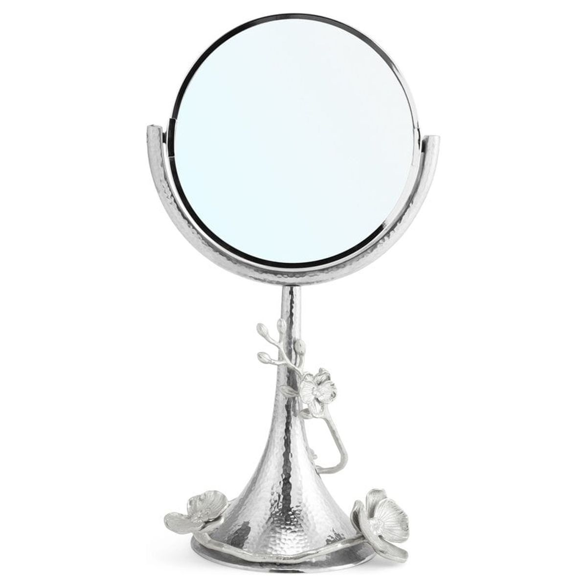 Ethereal White Orchid 17'' Silver Nickel Vanity Mirror