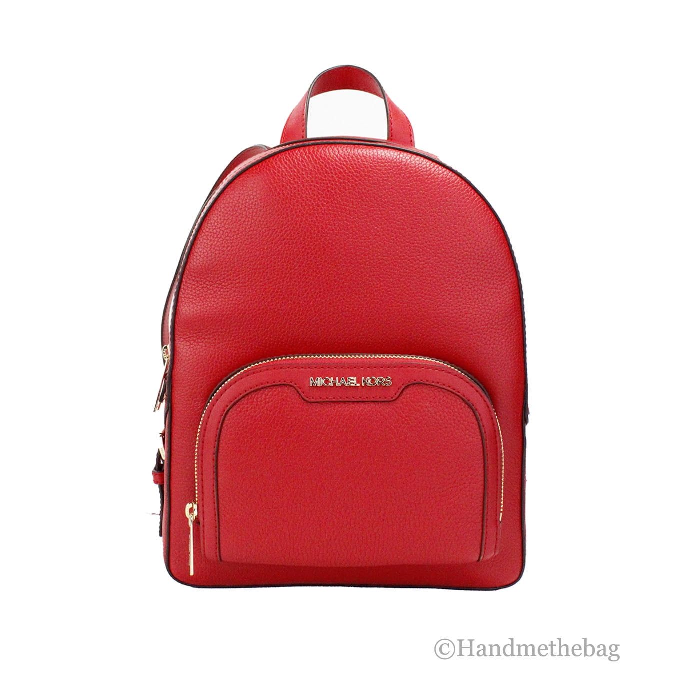 Bright Red Pebbled Leather Medium Backpack with Gold Hardware