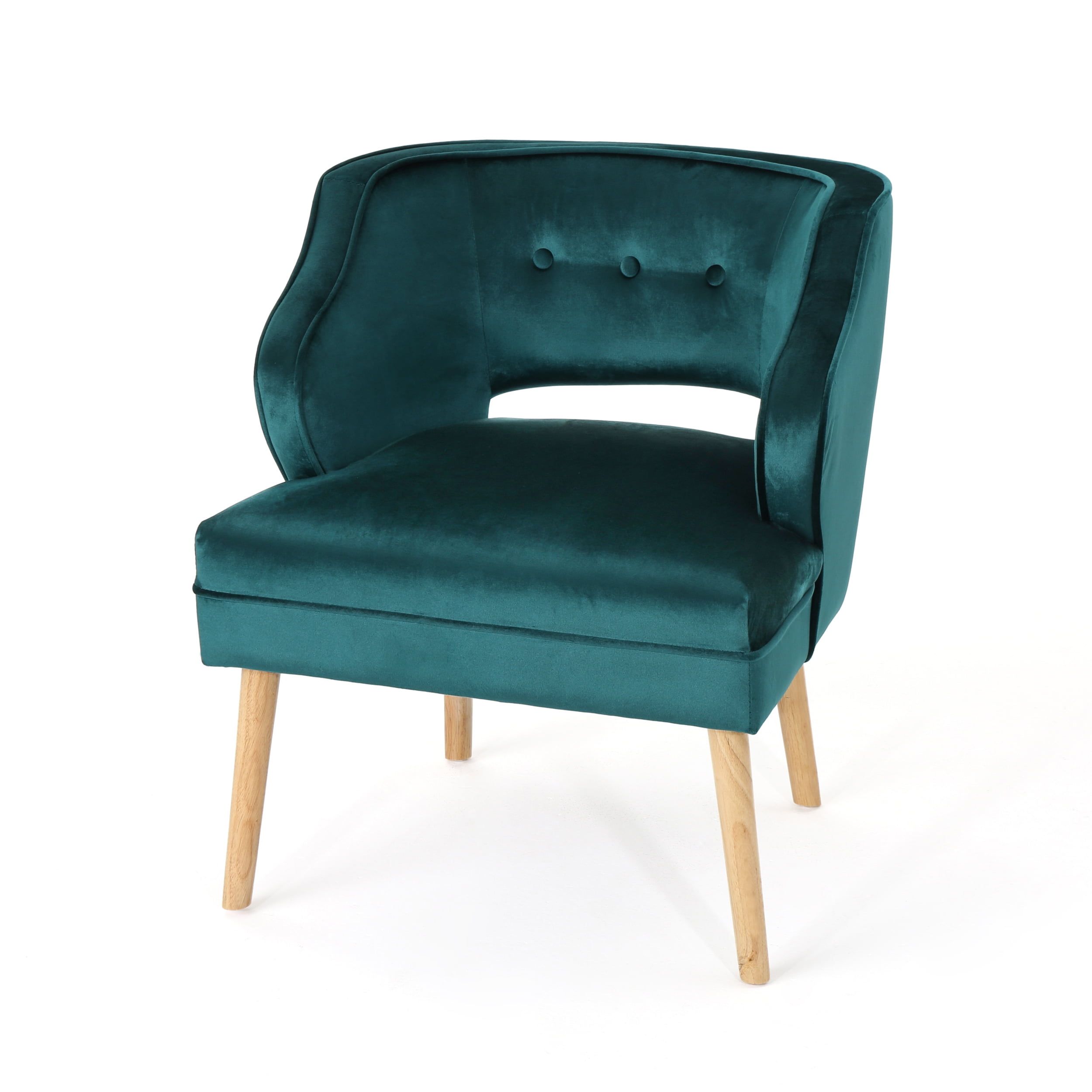 Michaela Mid-Century Teal Velvet Accent Chair with Rubberwood Legs