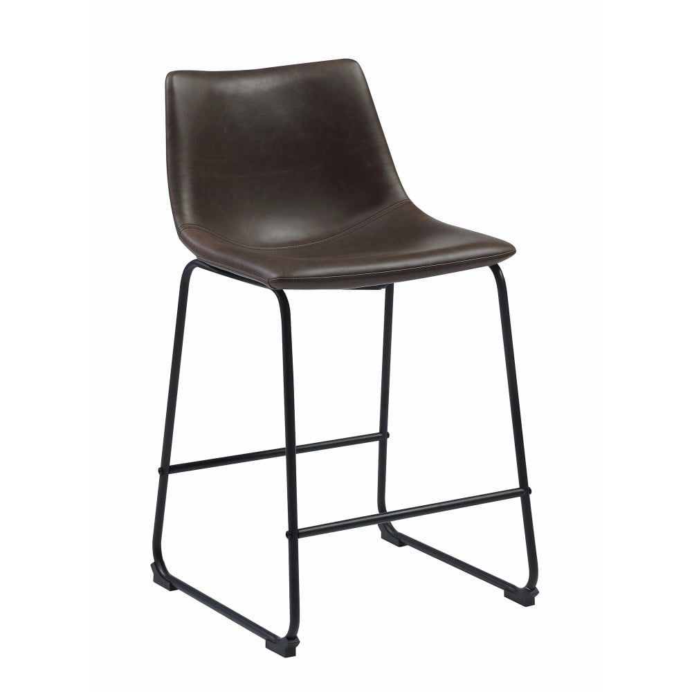 Brown Faux Leather and Metal Counter Stool Set