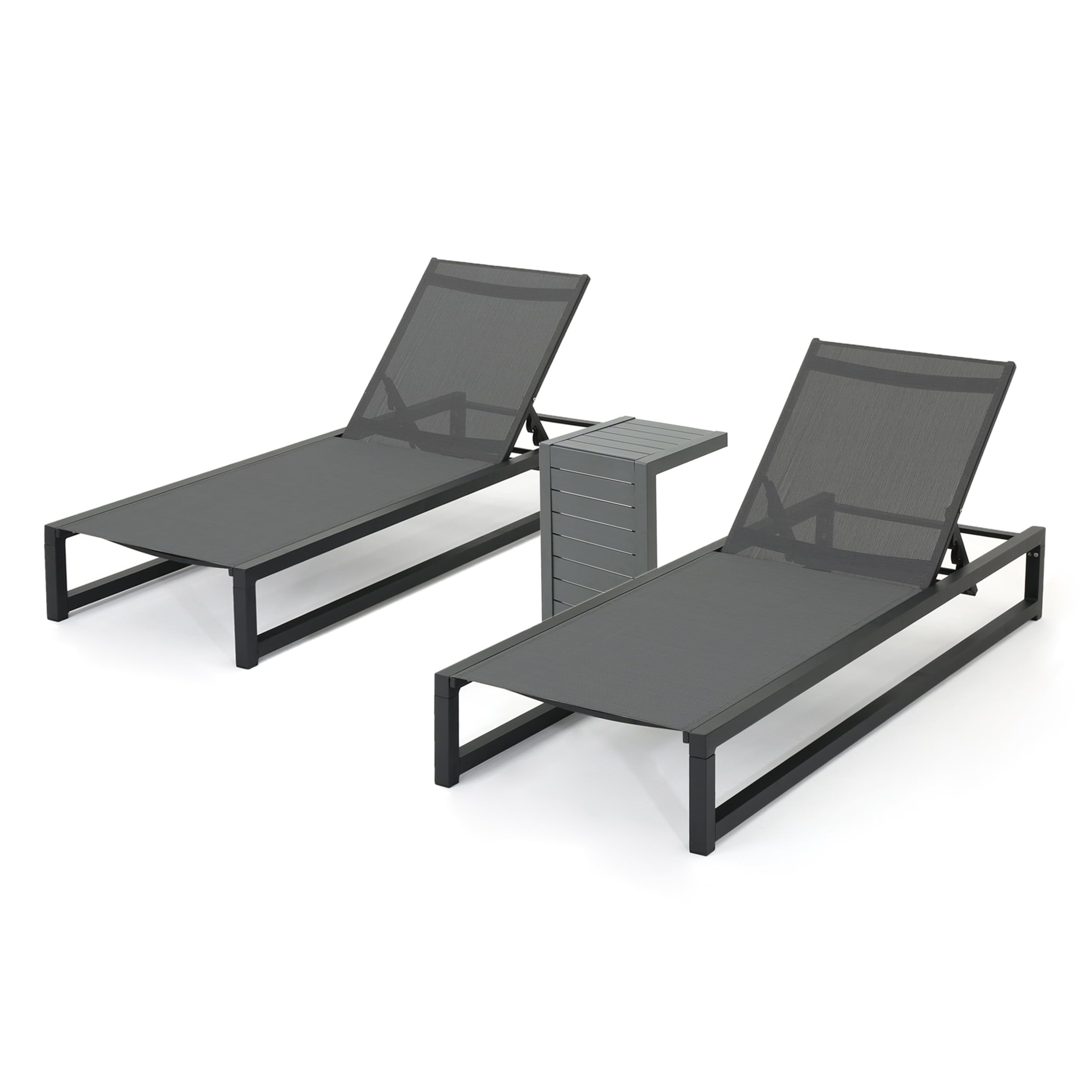 Michelle Outdoor Black Aluminum Mesh Chaise Lounge Set with Table