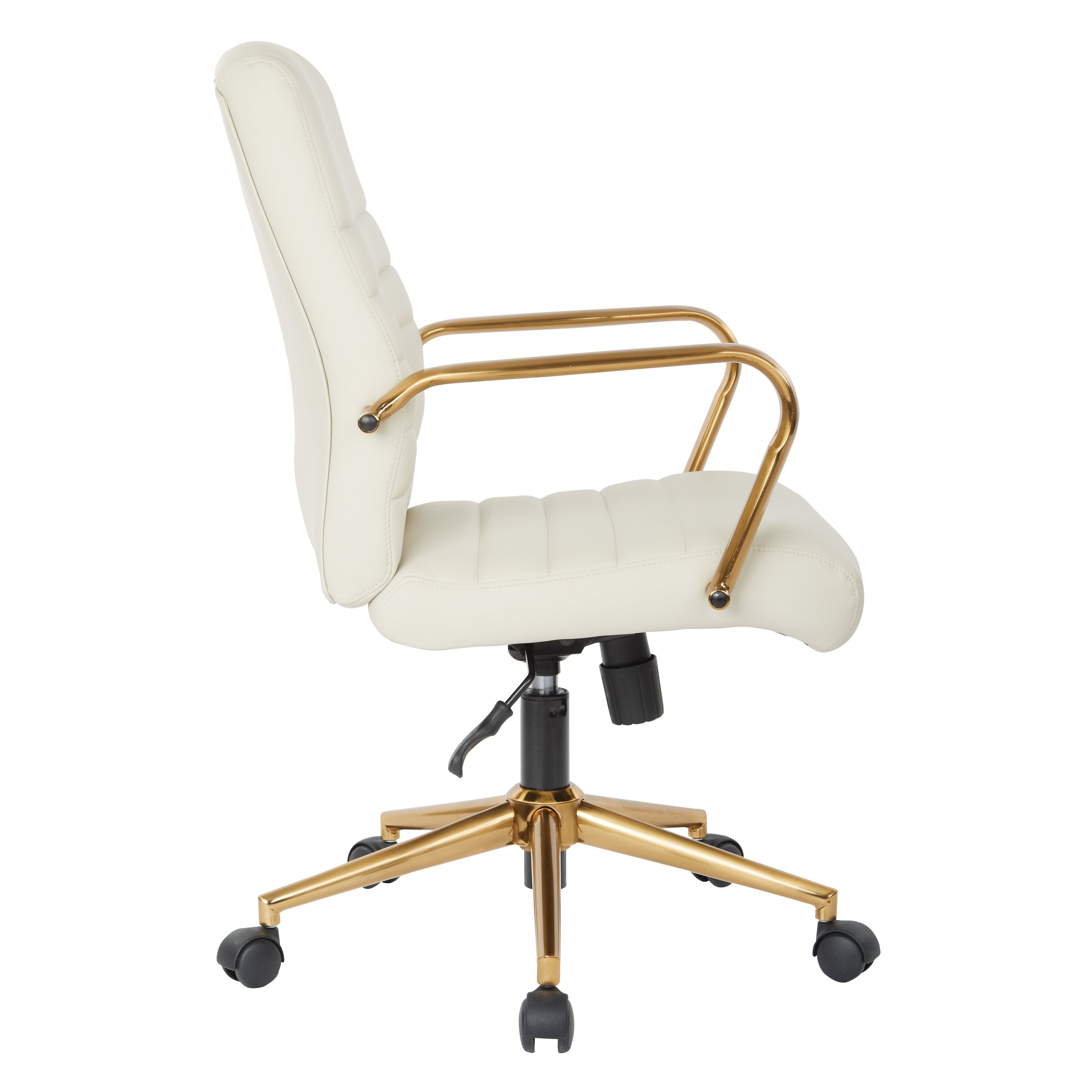 Baldwin Cream Faux Leather Swivel Task Chair with Gold Accents