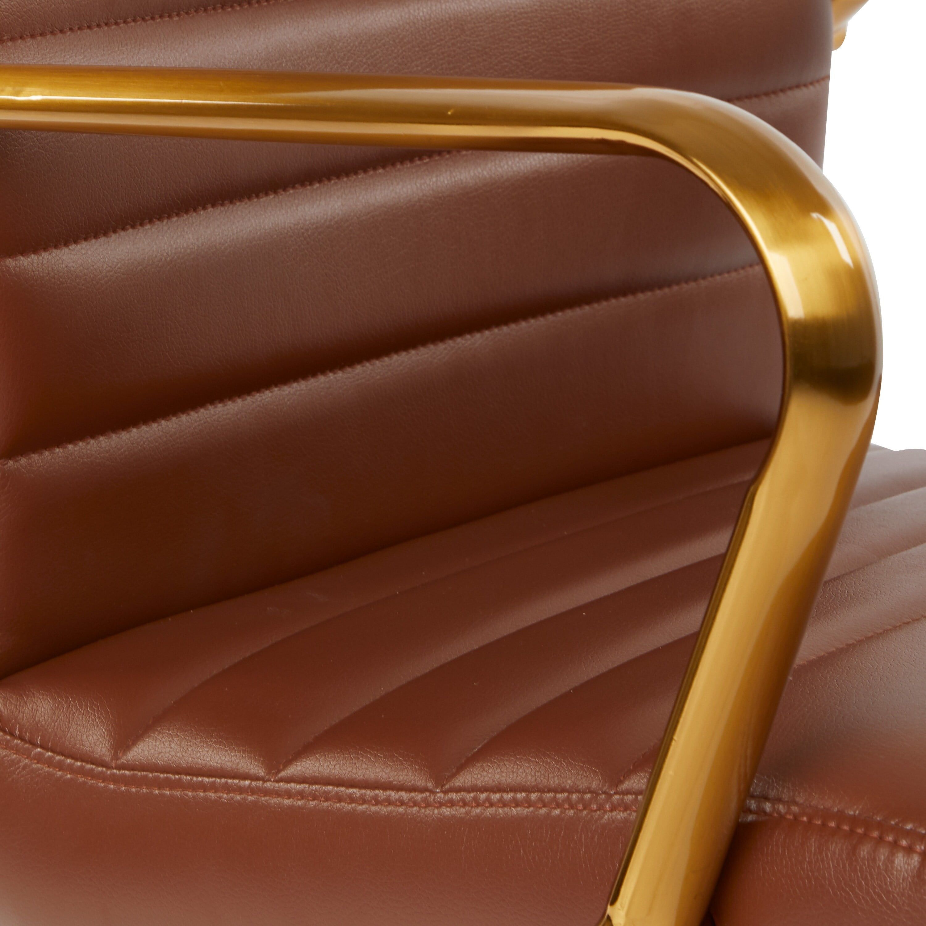 Saddle Brown Faux Leather Office Chair with Gold Frame