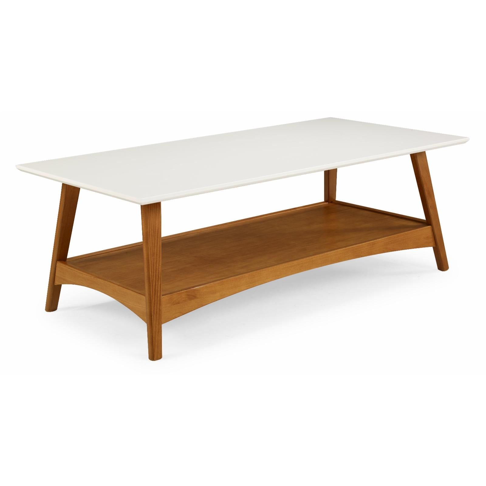 Mid-Century Modern Rectangular Coffee Table with Storage in Castanho & White