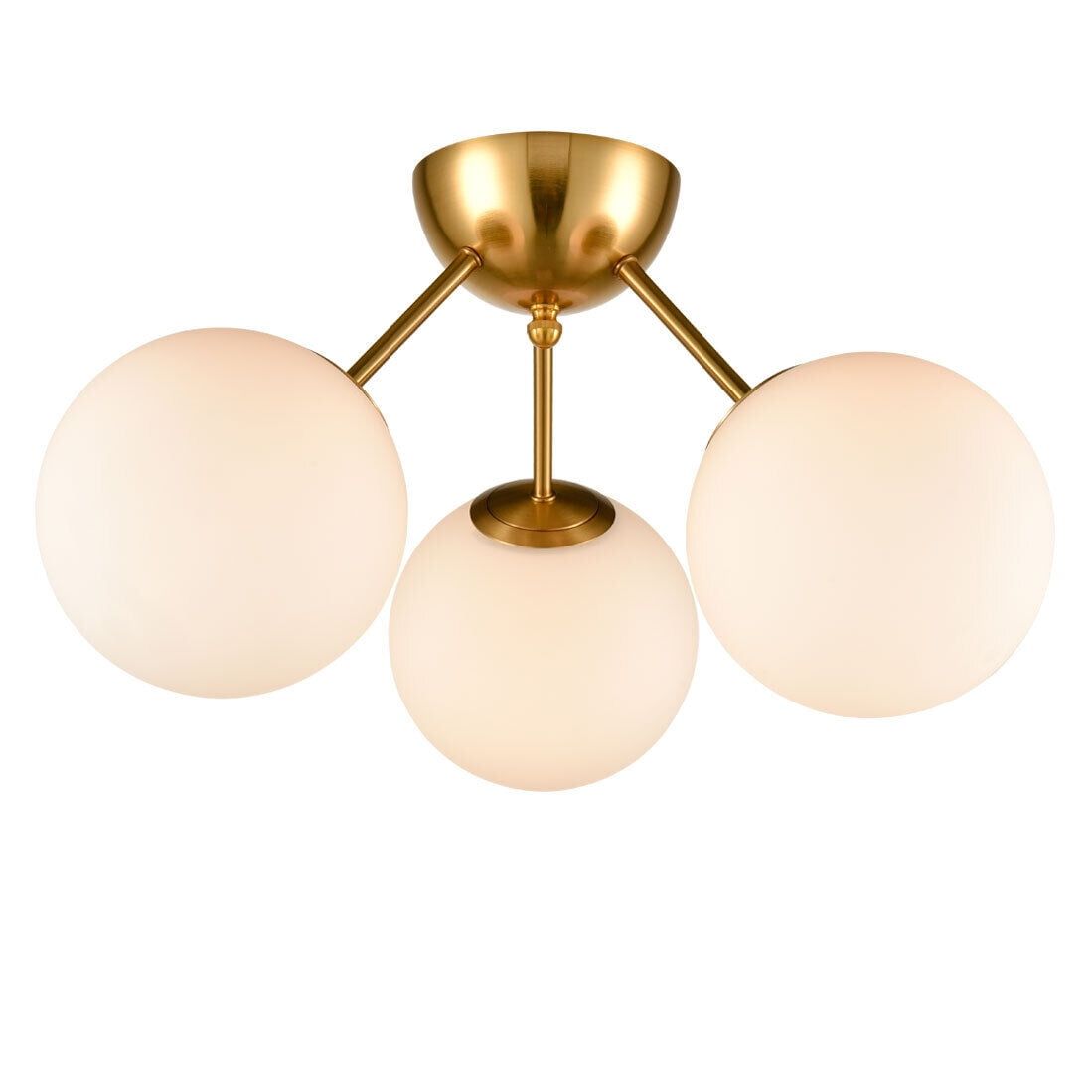 Mid-Century Opal Globe Brass Chandelier with Dimmable LED