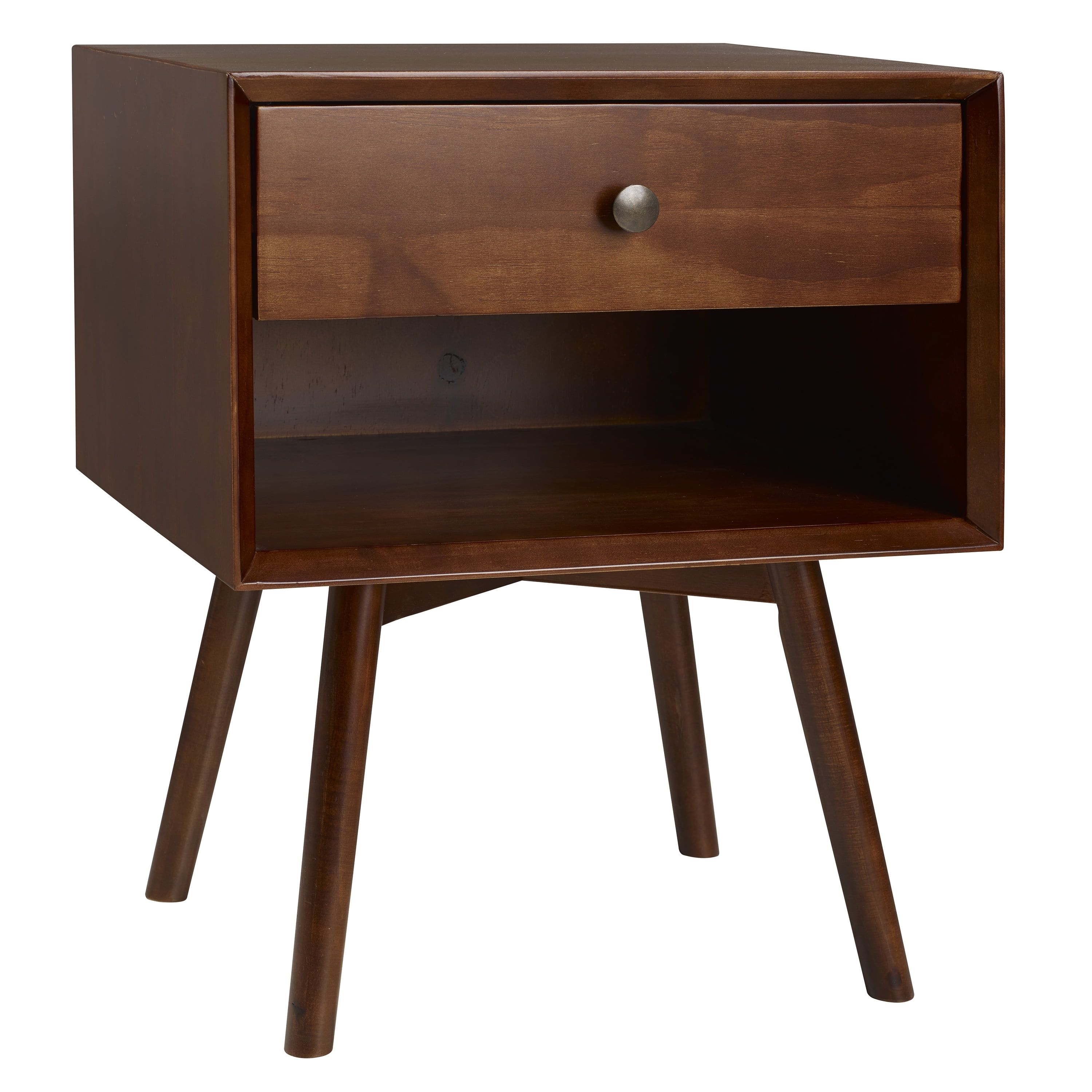 Walnut Mid-Century Modern Solid Wood Nightstand with Drawer