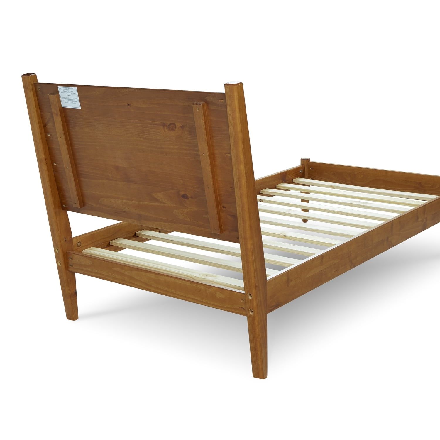 Queen Size Castanho Pine Wood Mid-Century Panel Bed