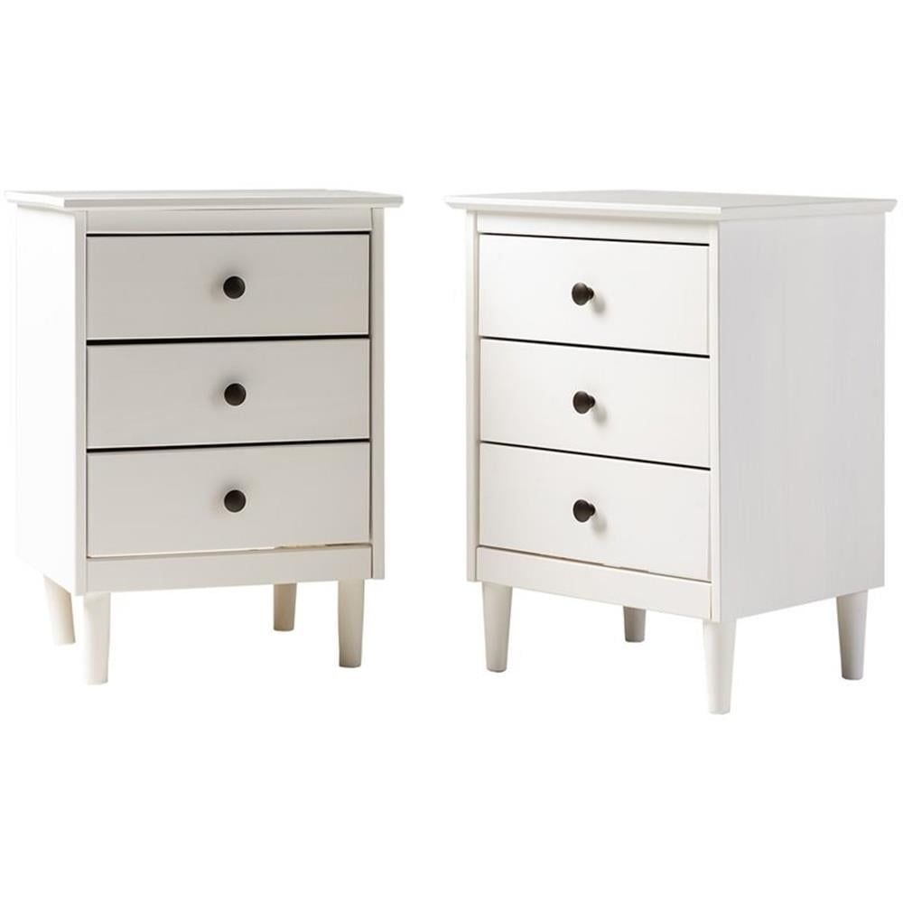 White Solid Wood 3-Drawer Mid-Century Nightstand Set