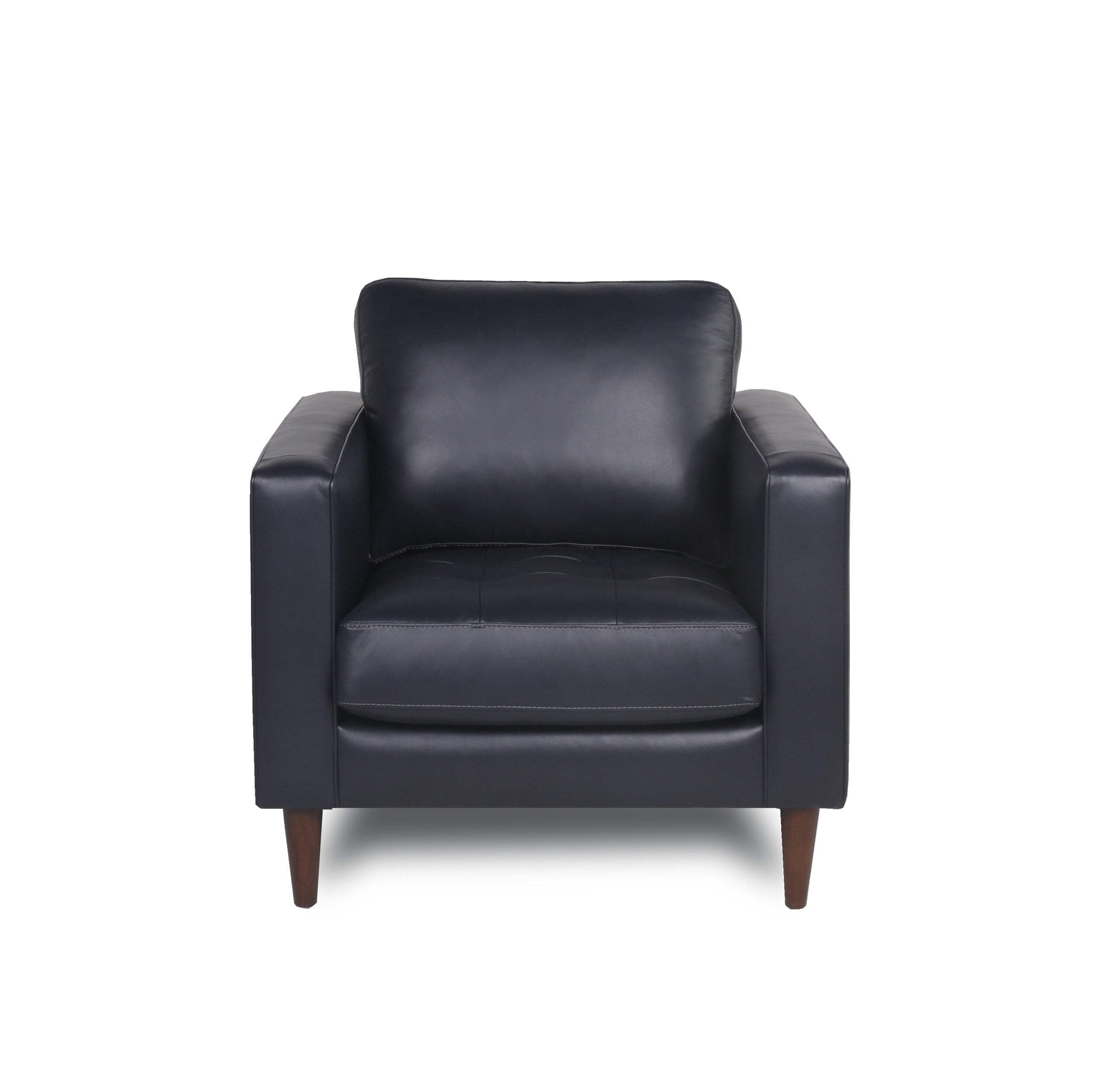 Navy Genuine Leather Mid-Century Modern Accent Chair