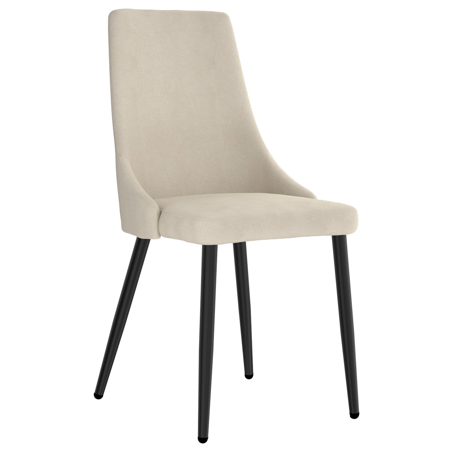 Beige Upholstered Metal Side Chair with Black Legs