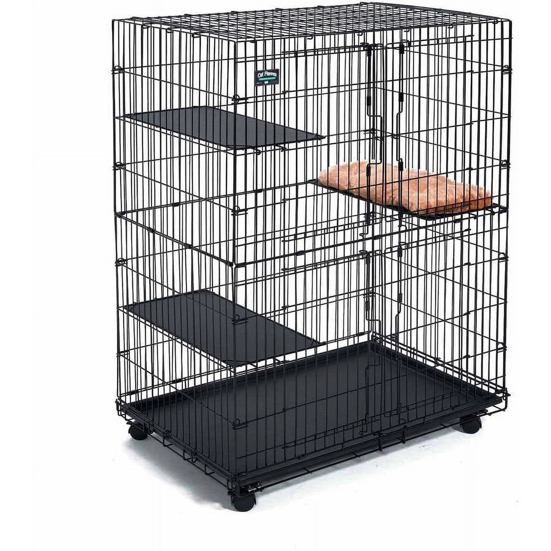 Black Metal Collapsible Cat Playpen with Shelves and Bed