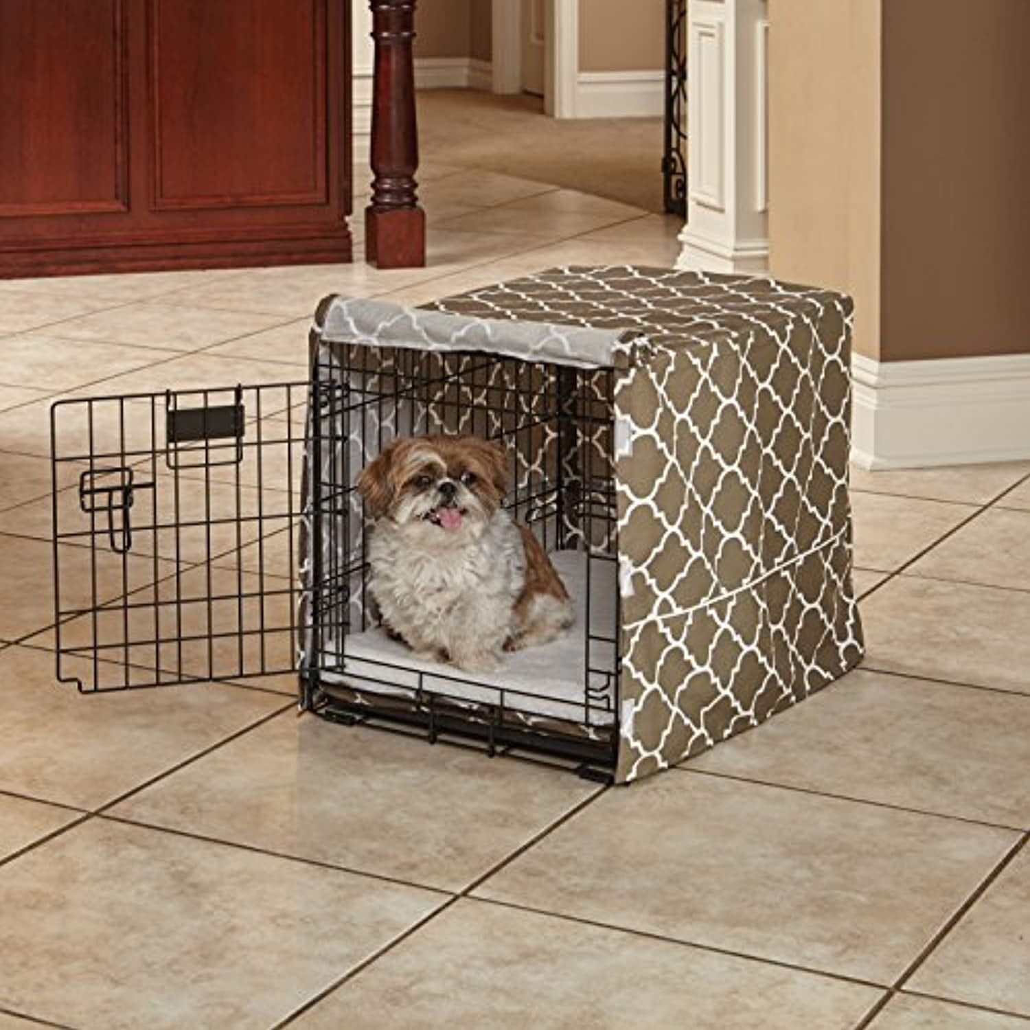 24-Inch Brown Geometric Dog Crate Cover