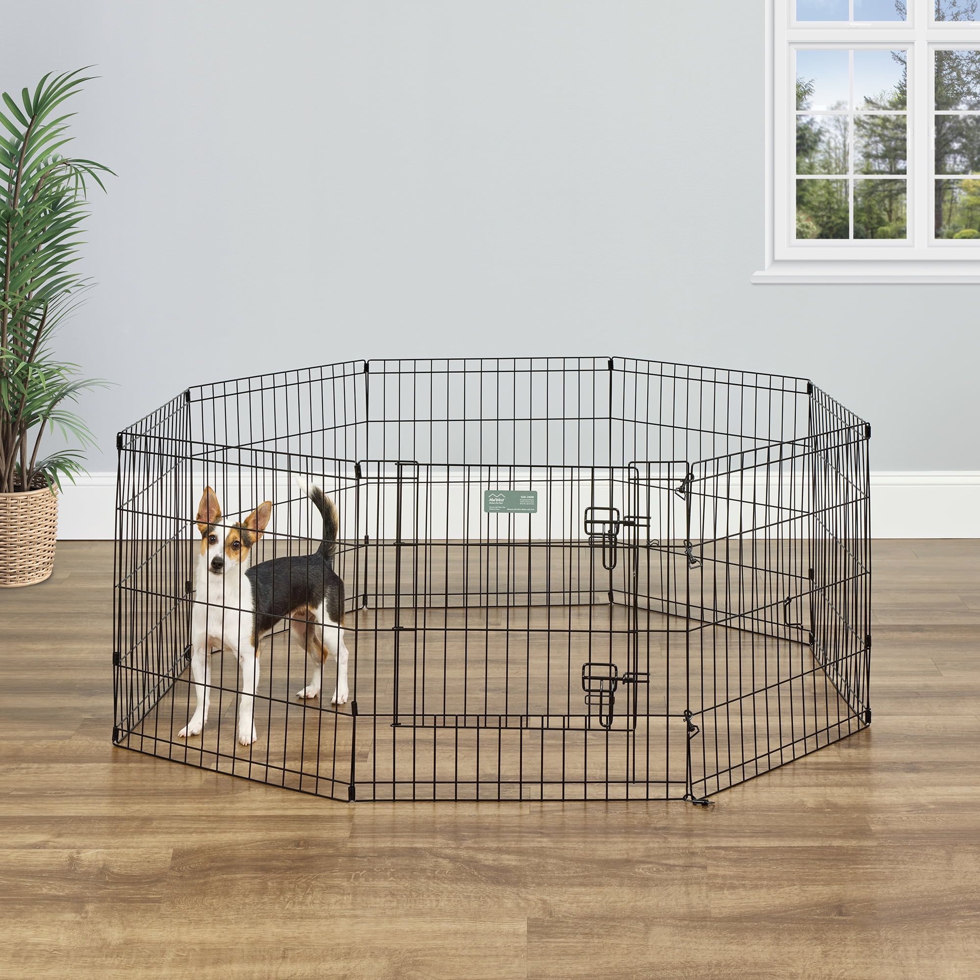 Black Metal 24"H Pet Exercise Playpen with Door