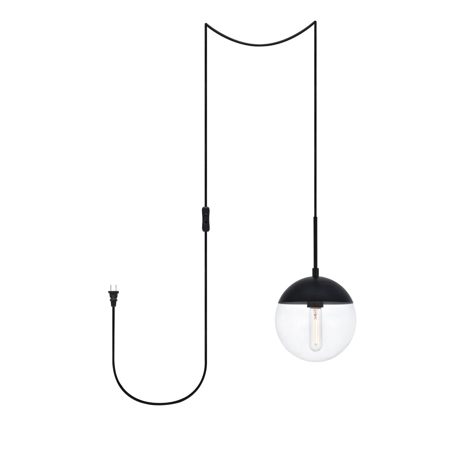 Eclipse 8" Globe Black & Clear Glass Plug-In Pendant Light