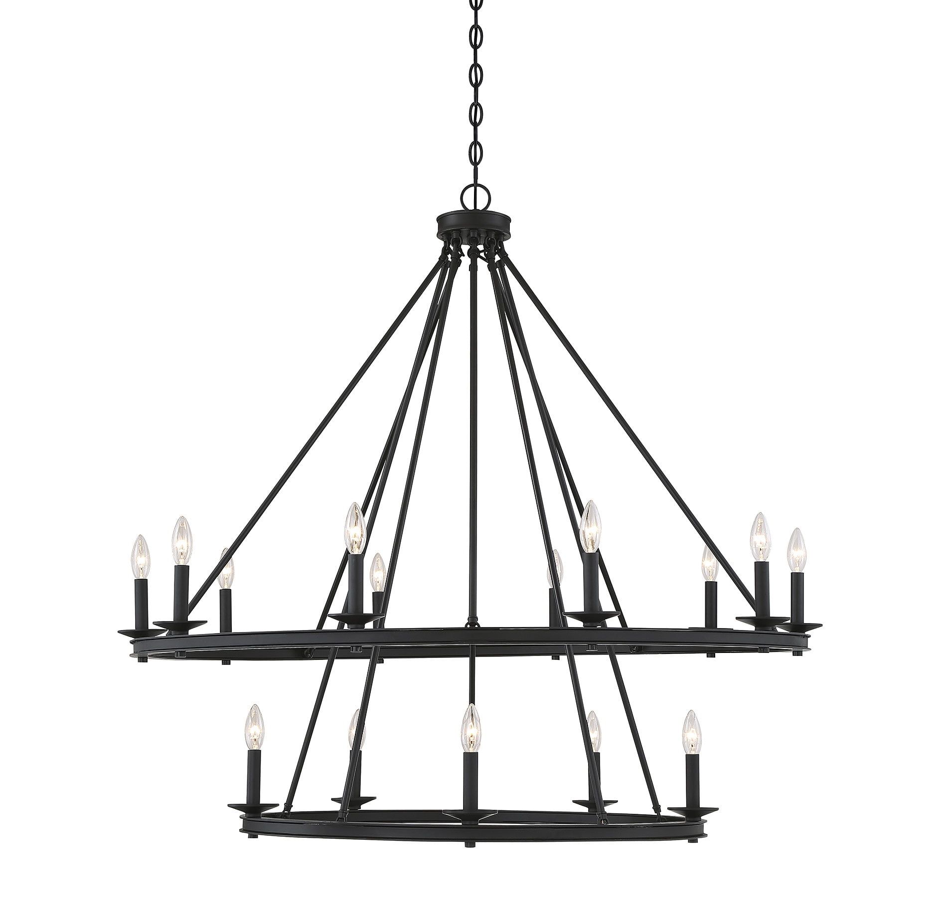 Matte Black Two-Tier Fifteen-Light Candle Chandelier