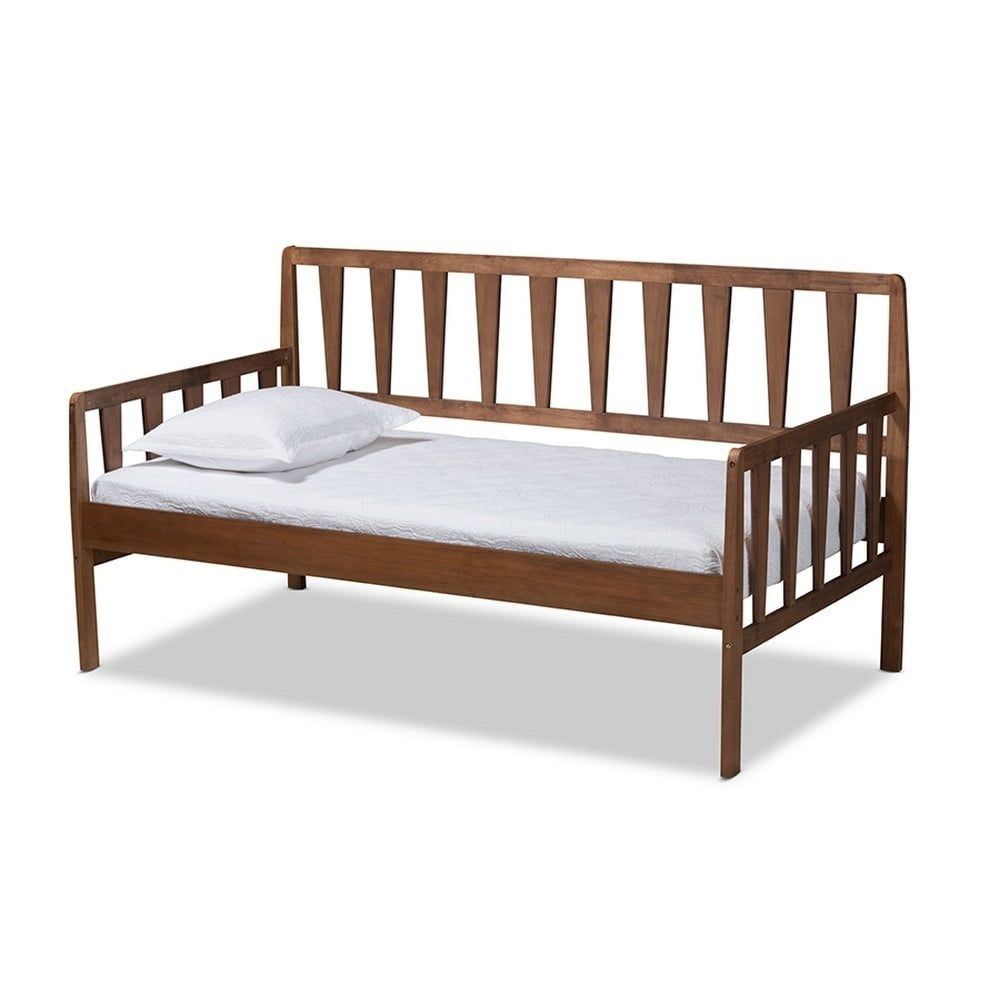 Walnut Brown Twin Wood Daybed with Trundle and Slats