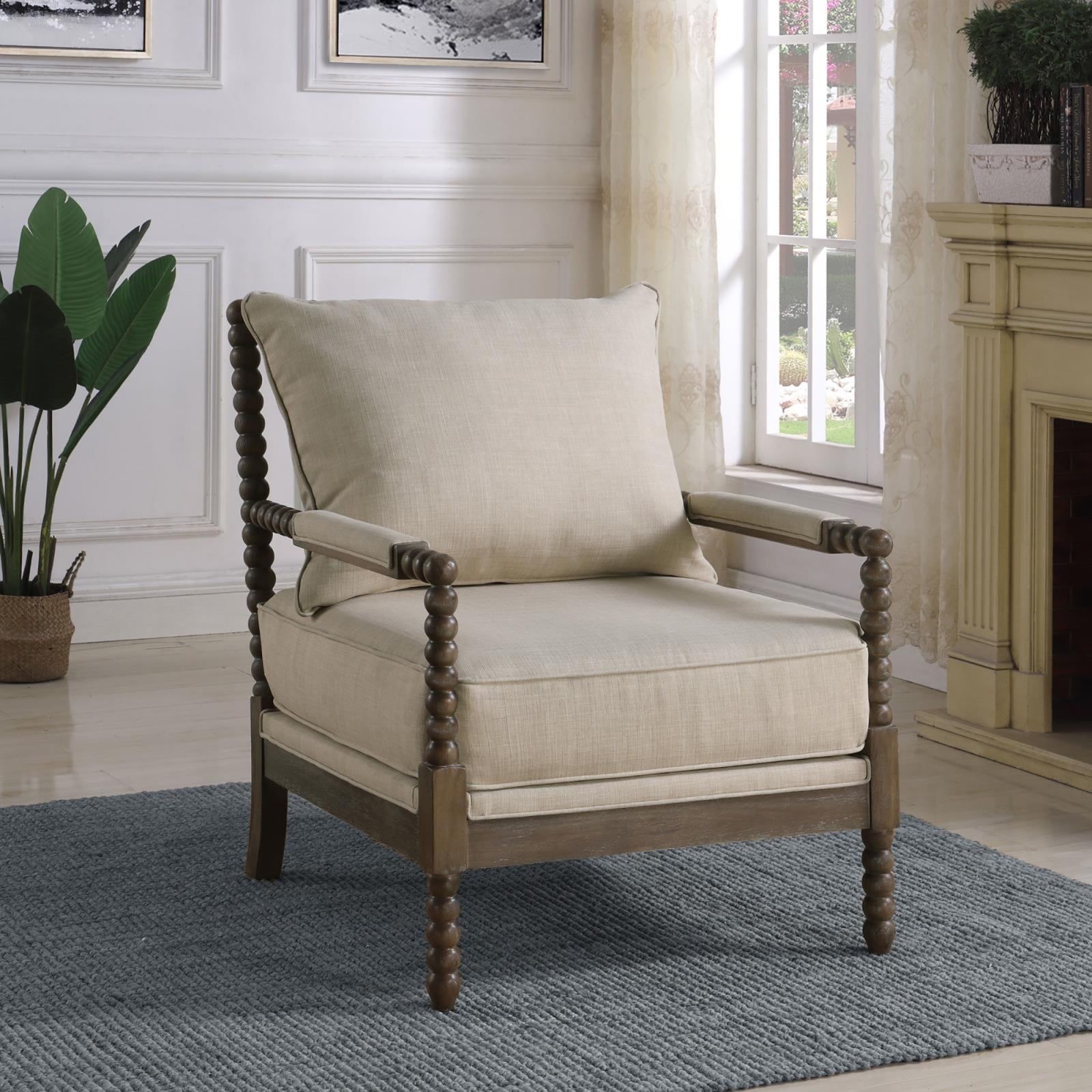 Transitional Geometric Beige Wood Accent Chair