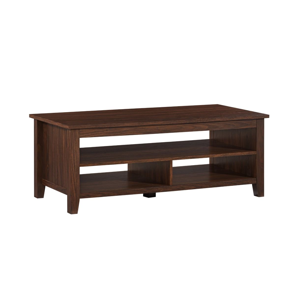 Dark Walnut Grooved Panel Coffee Table with Lower Shelf