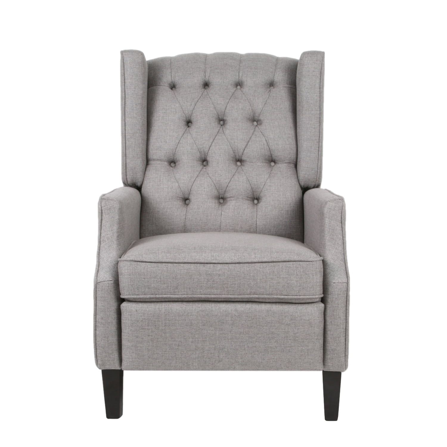 Gray Handcrafted Wingback Recliner with Tufted Upholstery