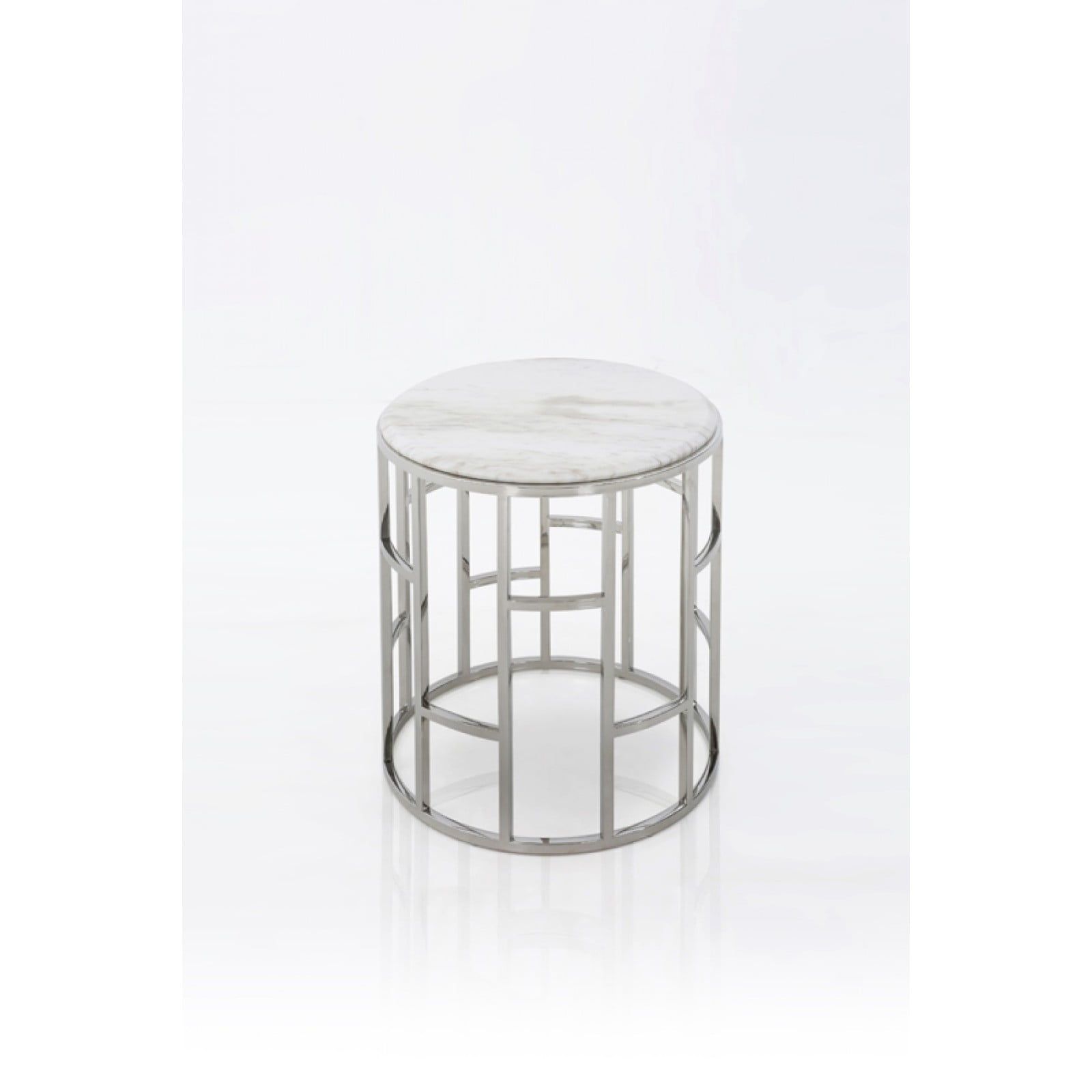 White Marble and Stainless Steel Round End Table