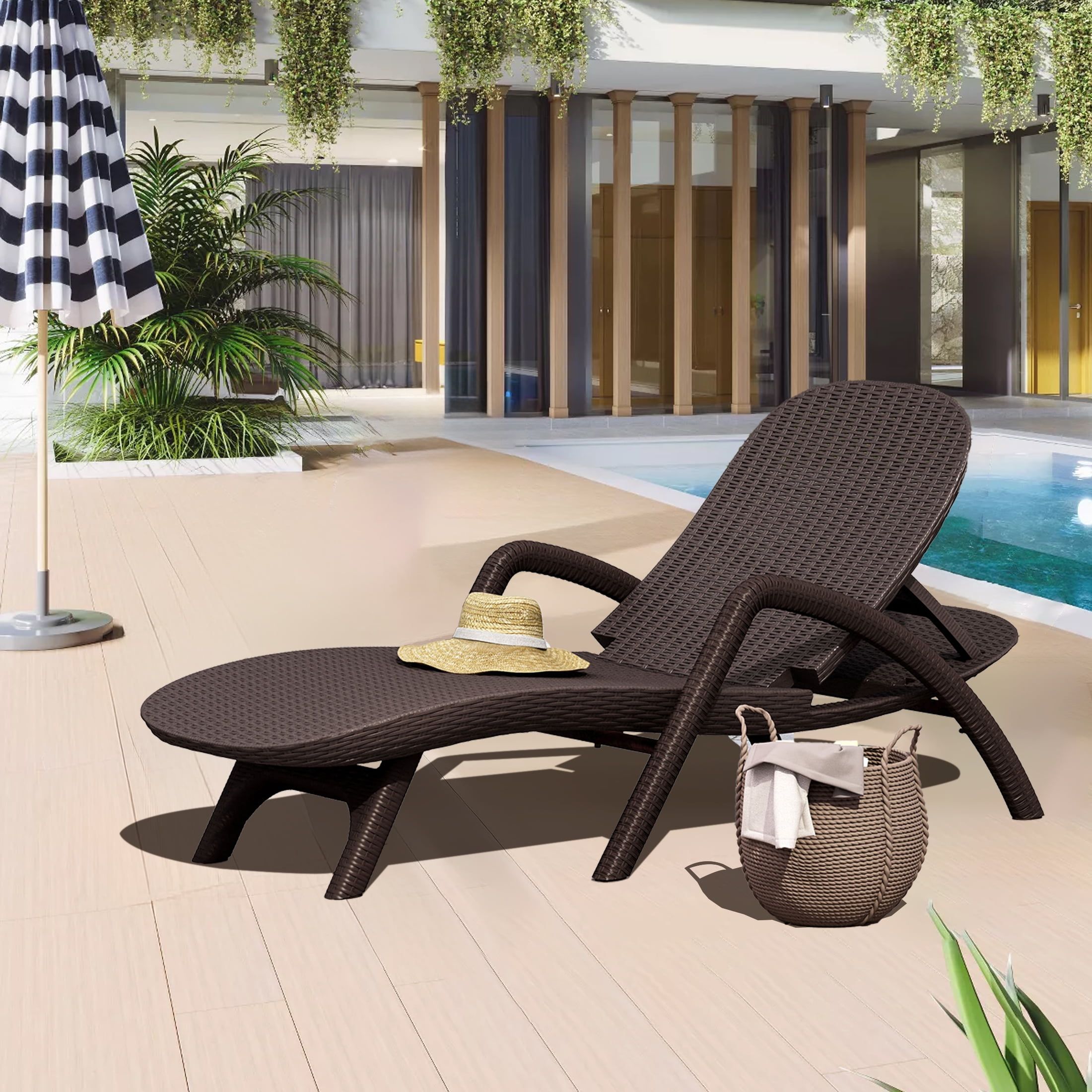 Mikael Dark Brown Faux Wicker Outdoor Chaise Lounge