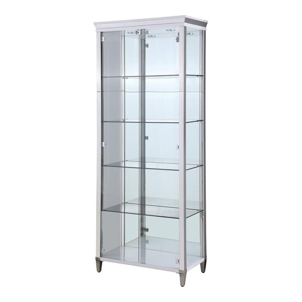 Milan 79.5" Clear Glass and Steel Lighted Curio Cabinet