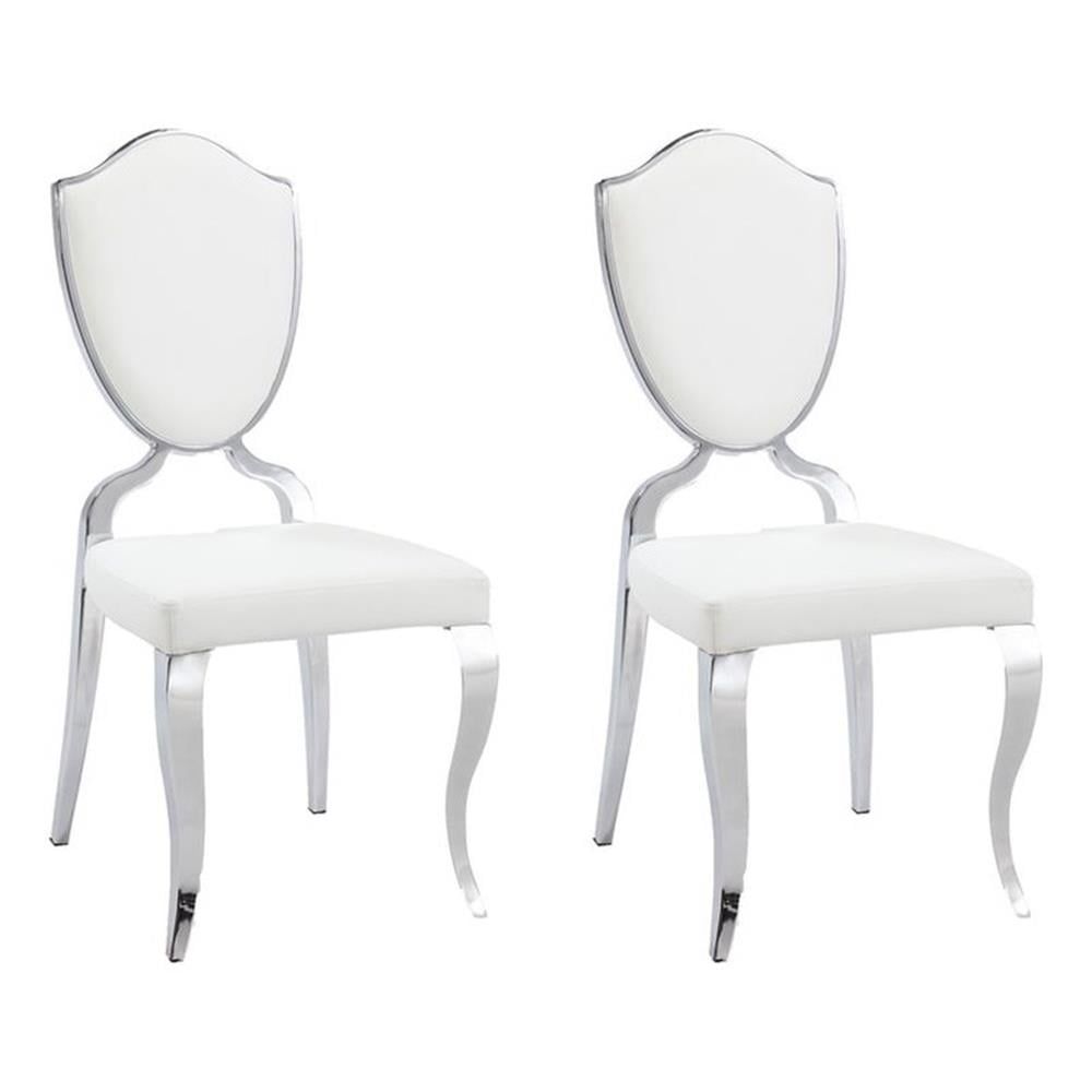 White Faux Leather Shield-Back Side Chair with Chrome Legs, Set of 2