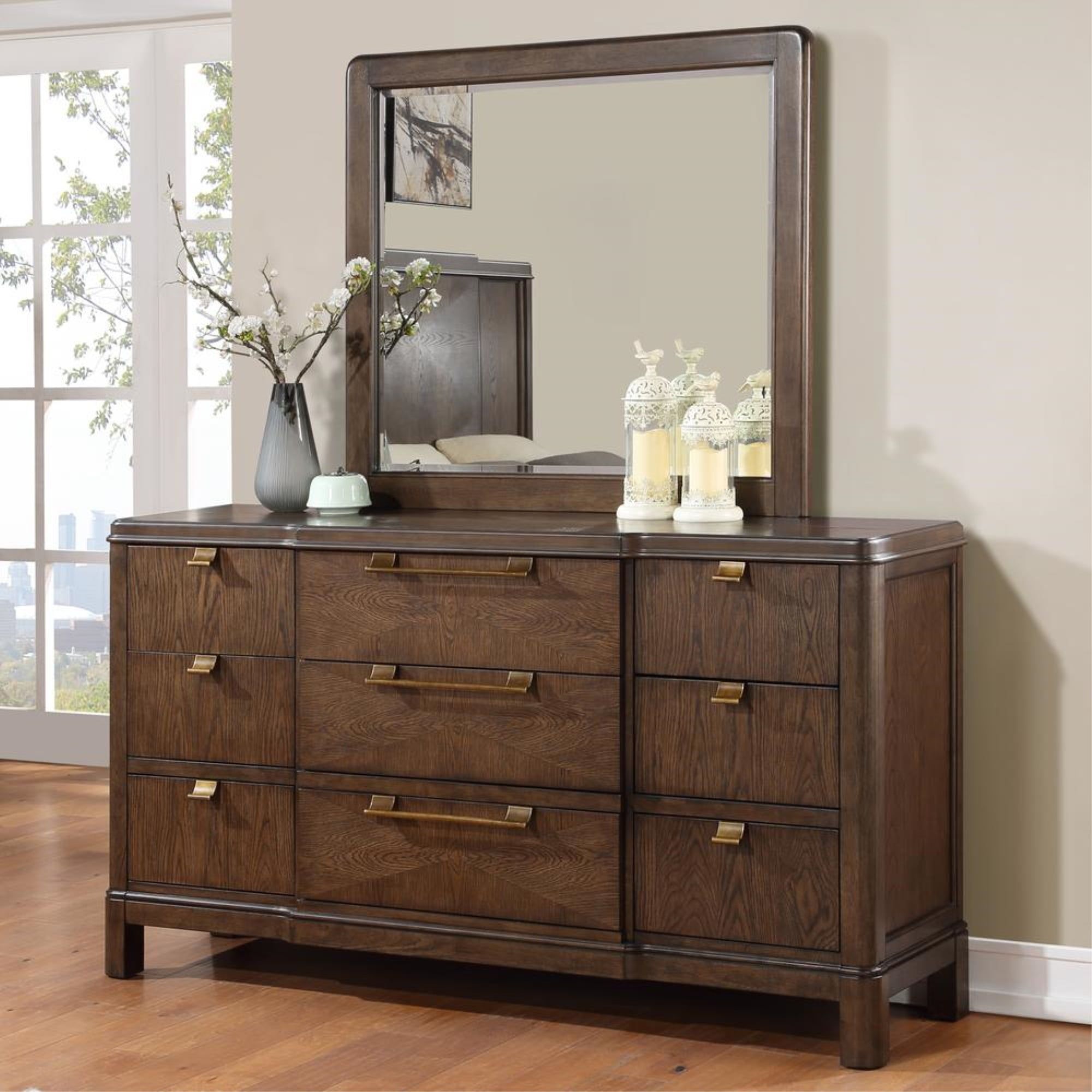 Milan Walnut Brown 9-Drawer Horizontal Dresser with Soft Close