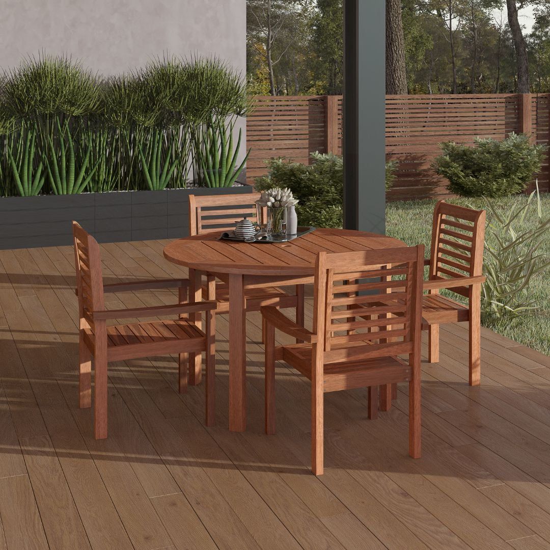 Milano Eucalyptus 5-Piece Round Patio Dining Set with Armchairs