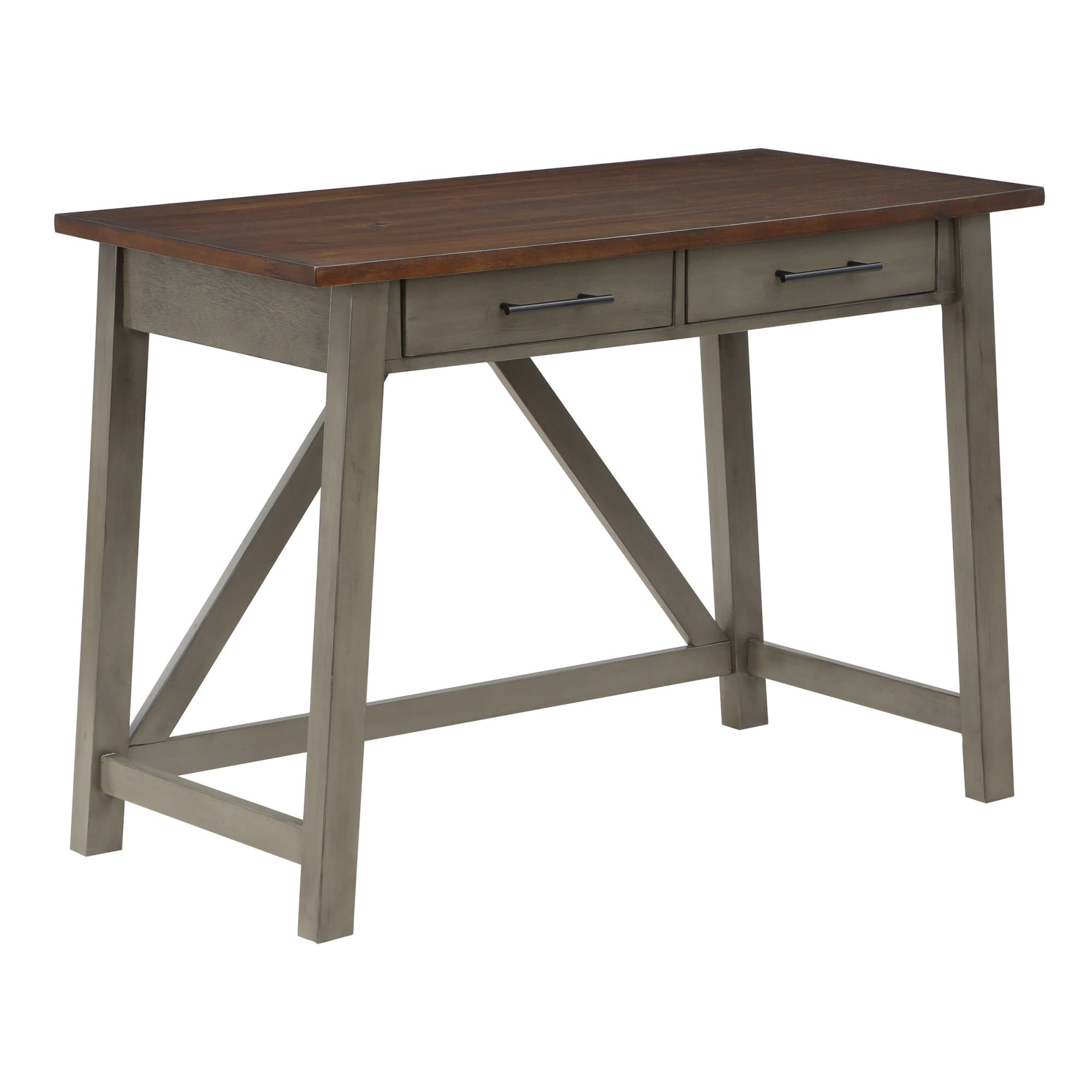 Milford Rustic Slate Gray Wood Writing Desk with Drawers