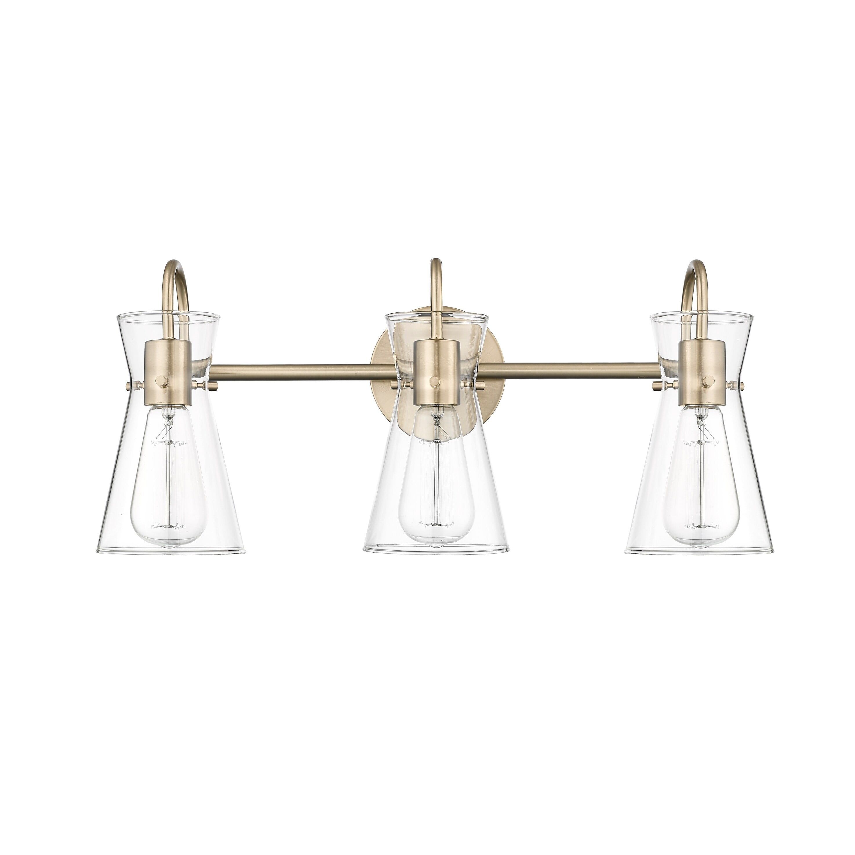 Modern Gold 3-Light Vanity Fixture with Clear Glass Shades