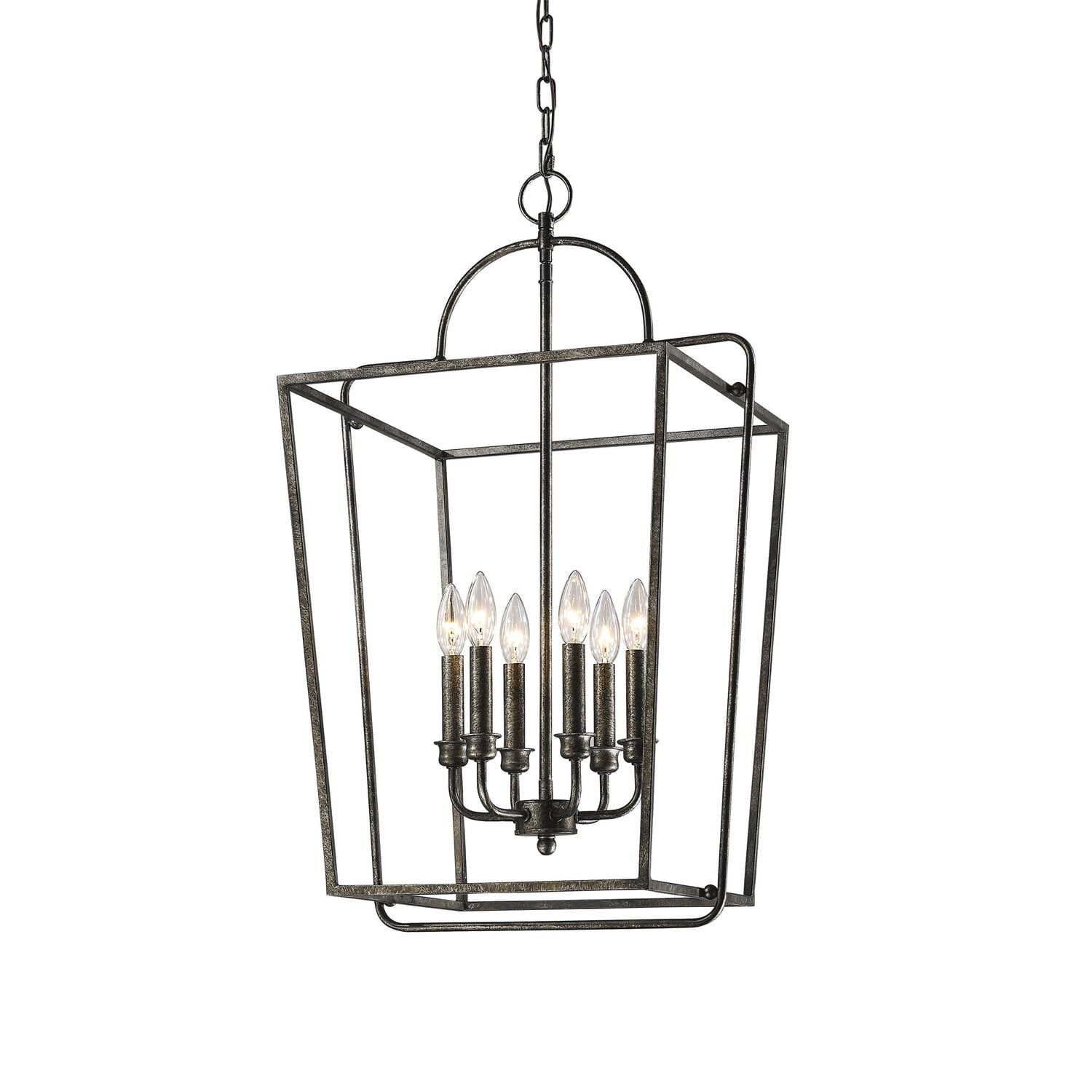 Antique Silver 6-Light Glass Pendant for Indoor/Outdoor