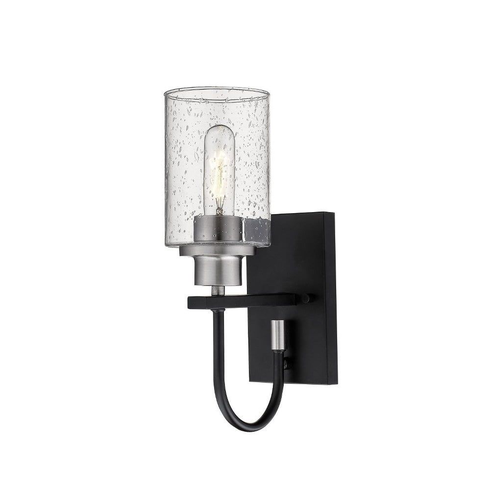 Matte Black and Brushed Nickel Glass Wall Sconce