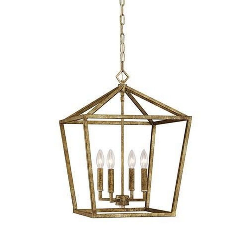 Vintage Gold 4-Light Candle Pendant with Glass