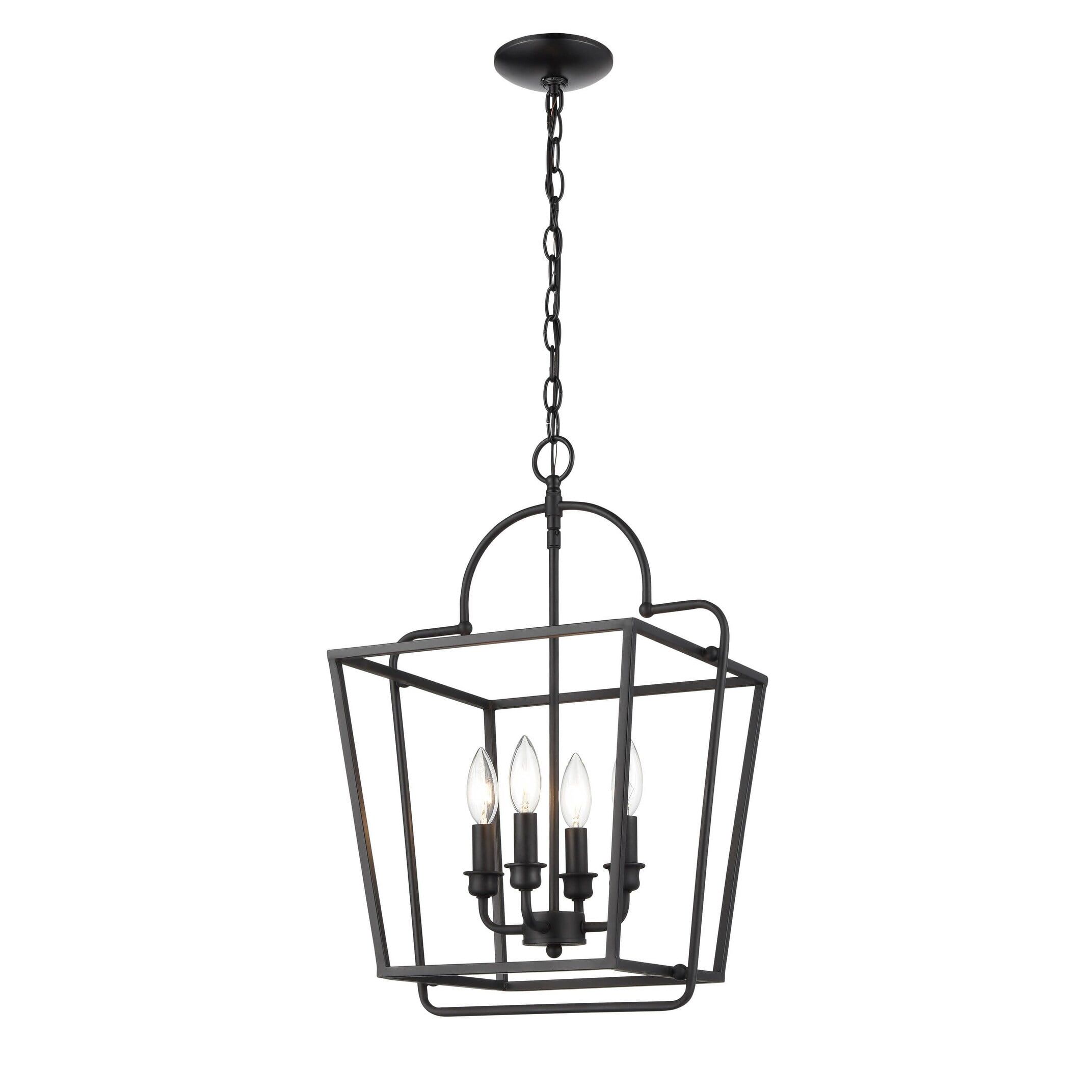 Matte Black Metal 4-Light Pendant - 22" Tall and 15" Wide