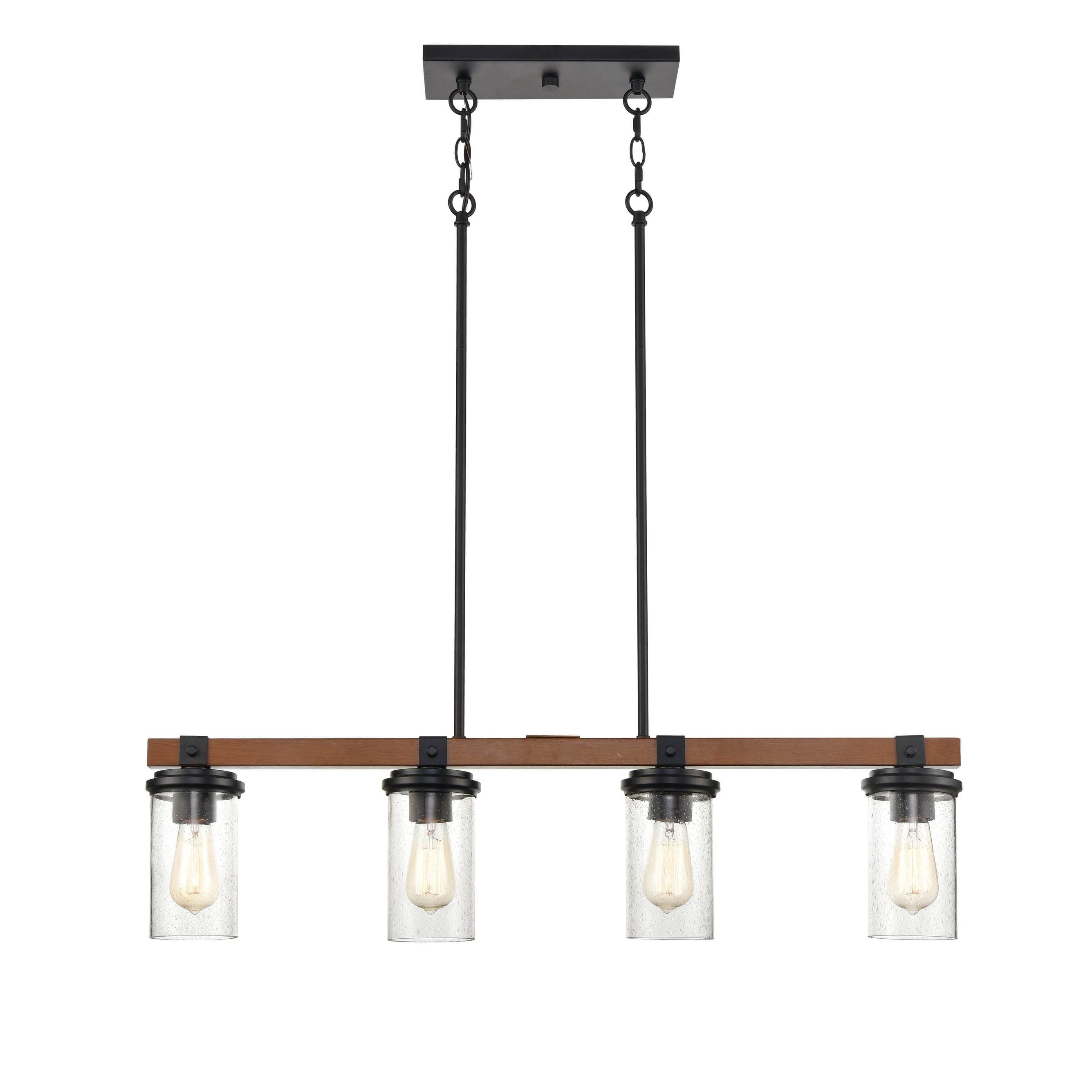 Matte Black and Wood Grain Glass Island Pendant Light