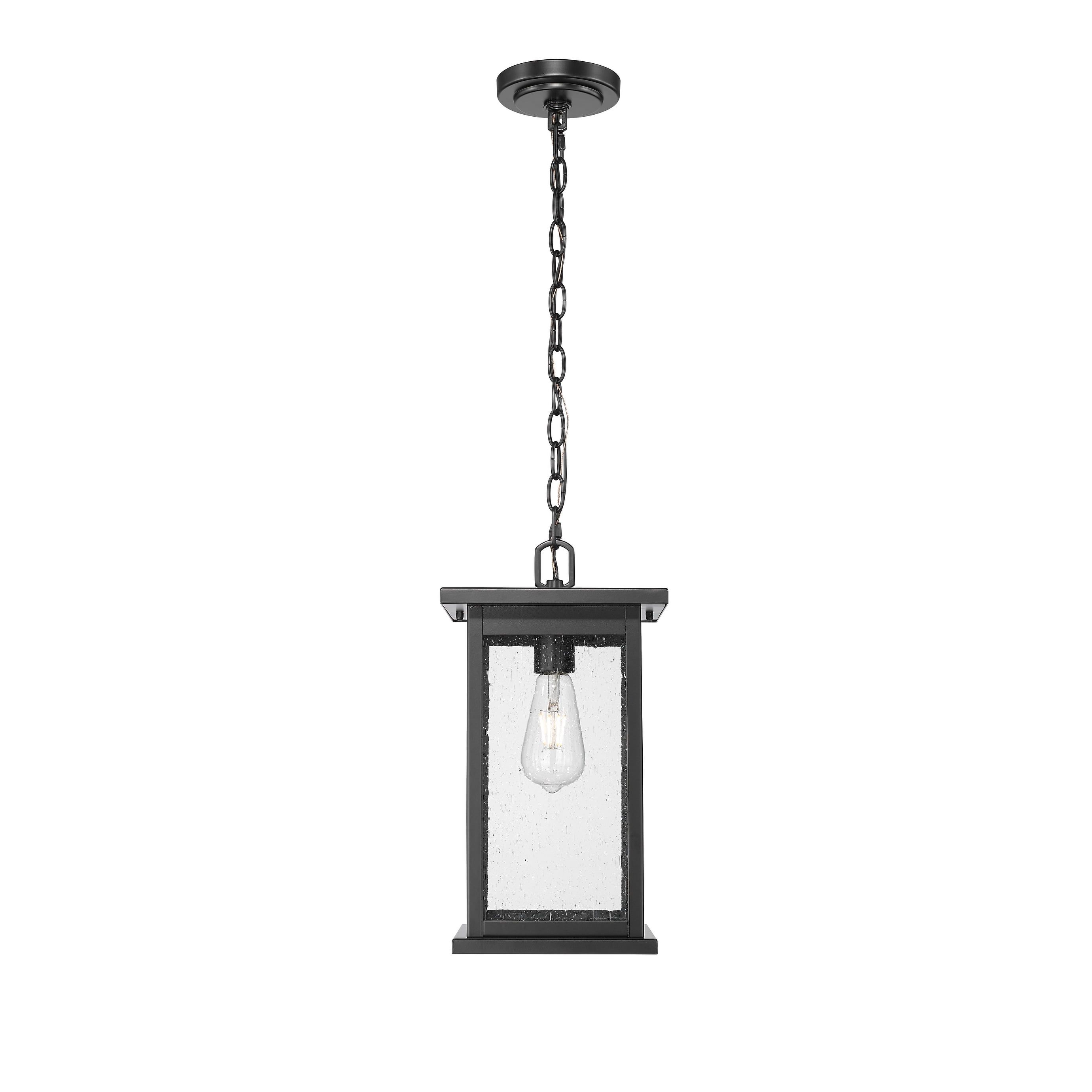 Bowton Black Glass Outdoor Hanging Lantern Pendant