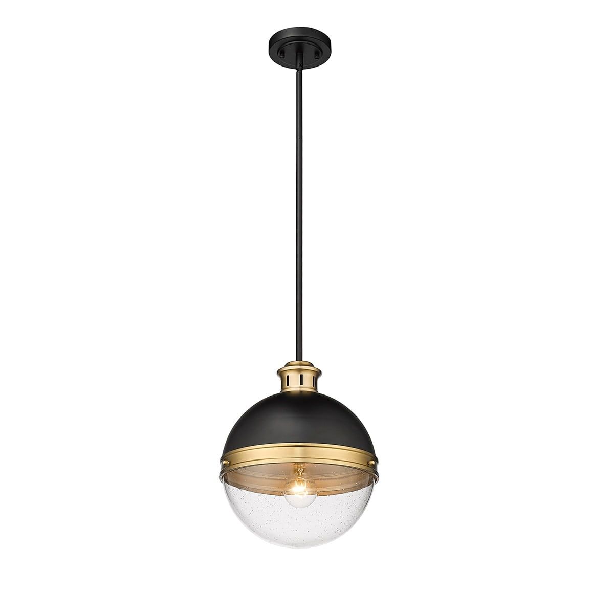 Matte Black and Brass Globe Glass Pendant Light