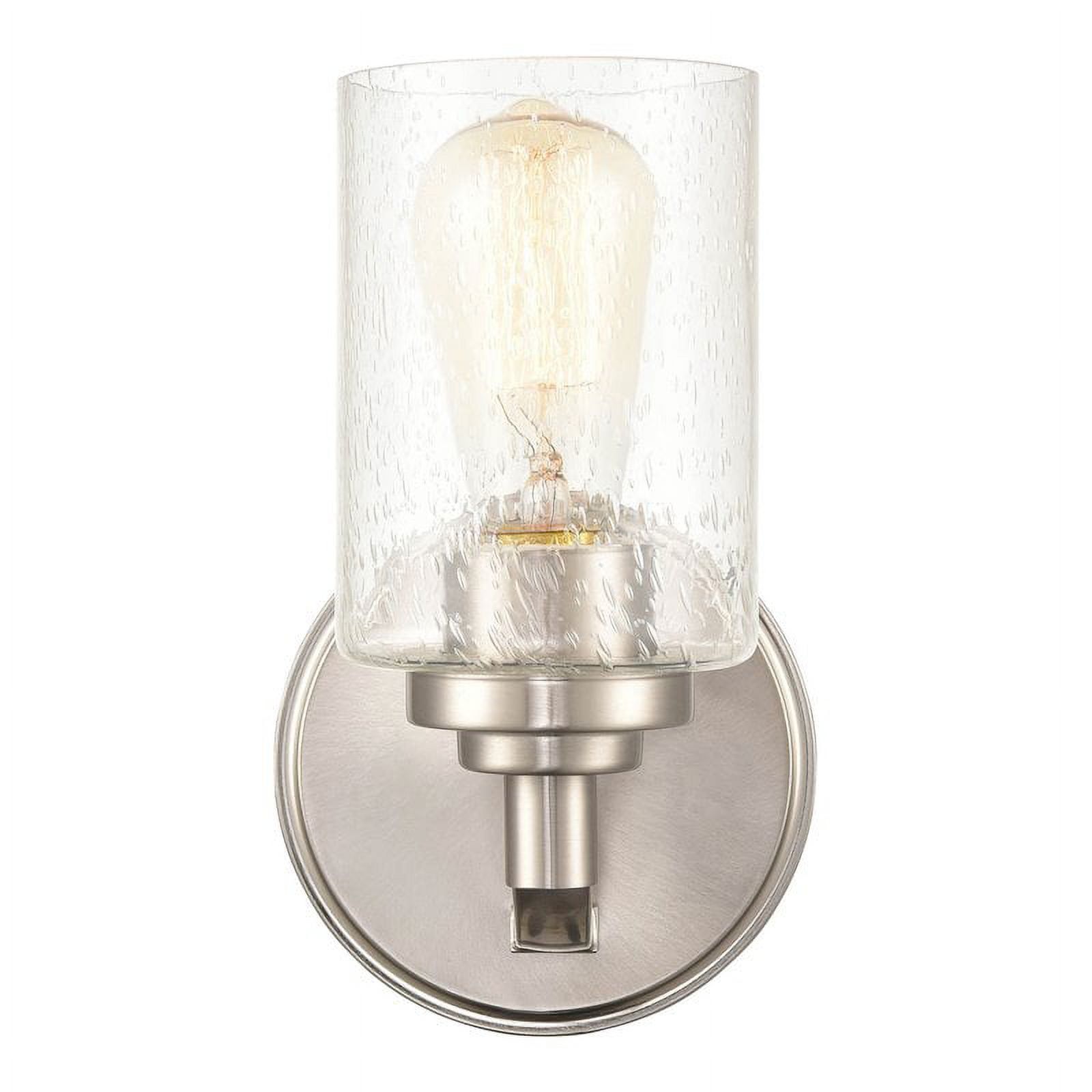 Satin Nickel Cylinder Wall Sconce with Glass Shade