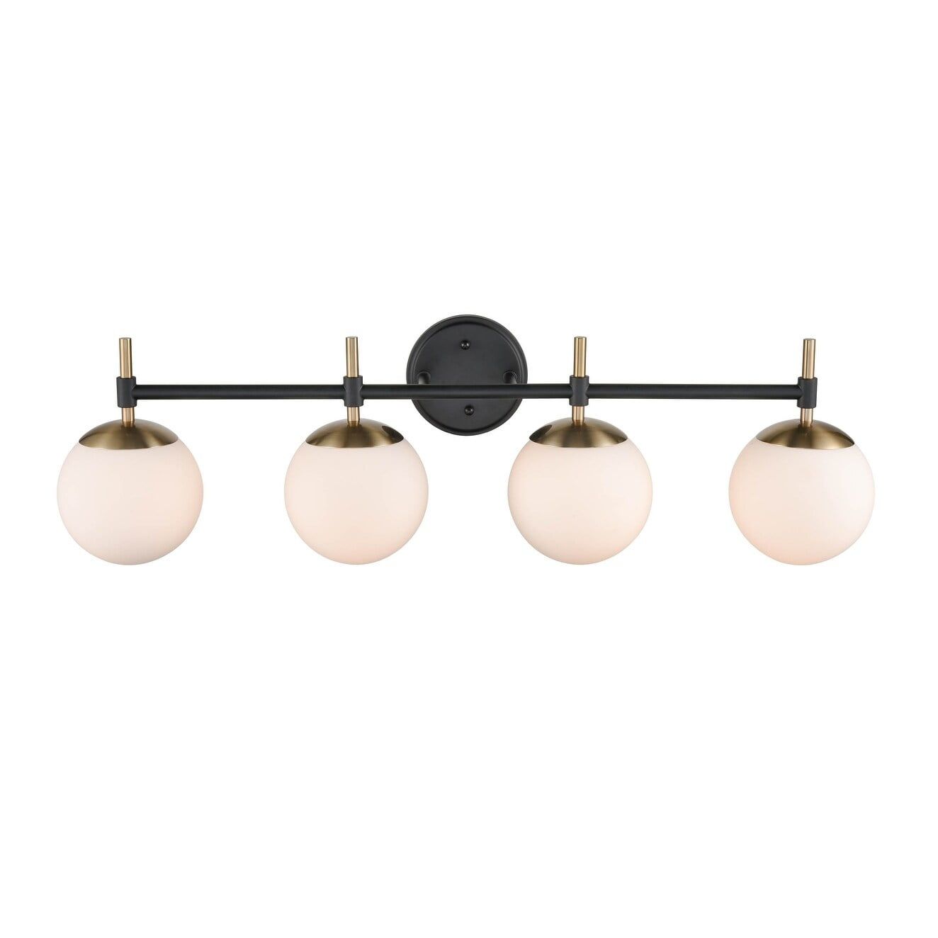 33" Matte Black and Modern Gold Dimmable Vanity Light with Glass Globe Shades