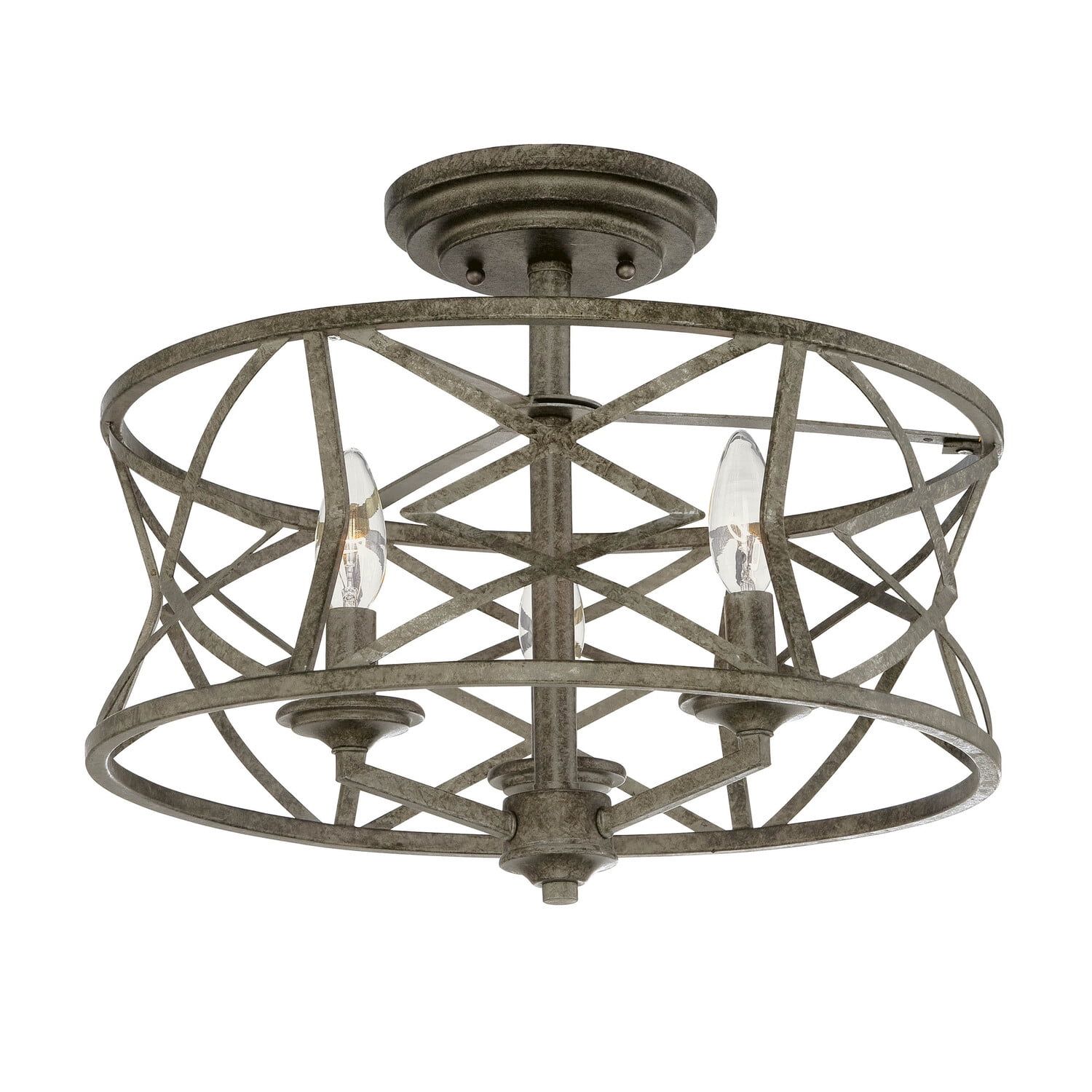 Lakewood Antique Silver 3-Light Semi-Flush Ceiling Mount