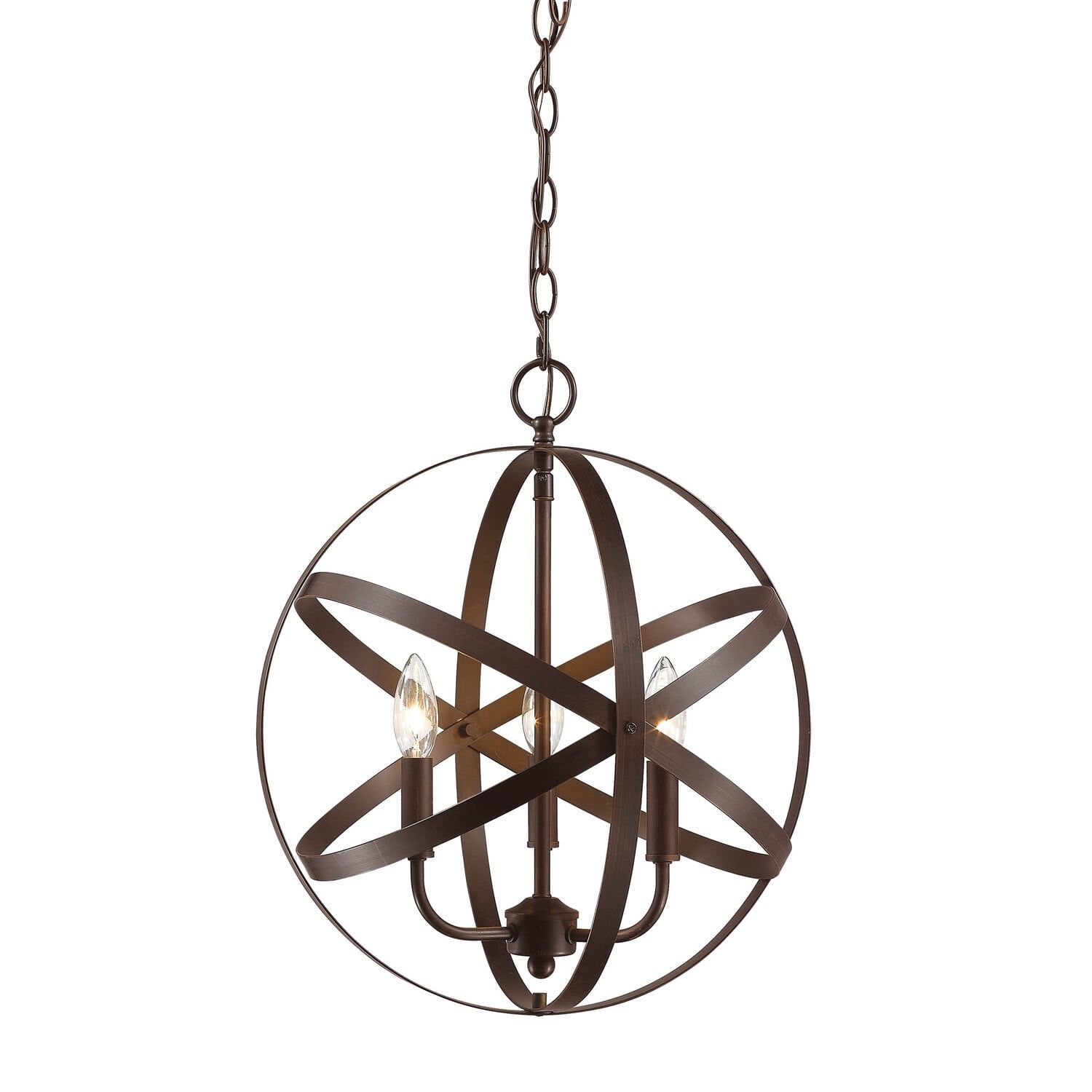 Rubbed Bronze 3-Light Globe Pendant with Glass Shades